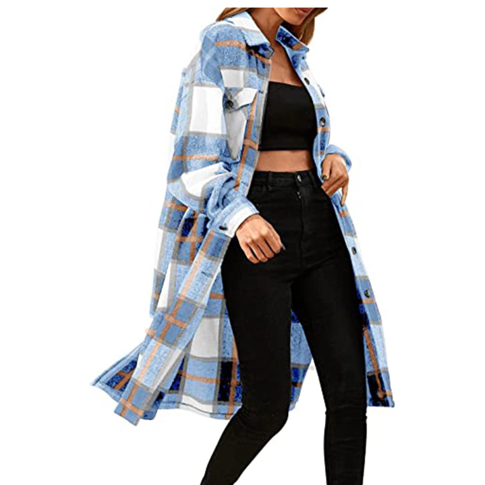 Women's Fall Winter Plaid Long Sleeve Cardigan Jacket - Cozy Blouse Shirt Outfit for Casual Wear, Office & Date Nights