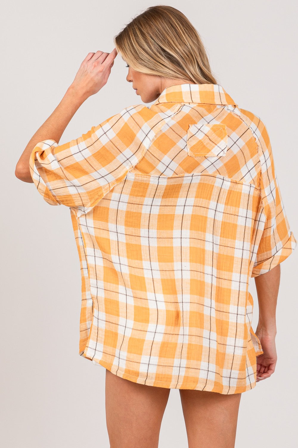SAGE + FIG Women's Plaid Button Up Shirt with Side Slit - Stylish Casual & Office Wear for Fall Fashion