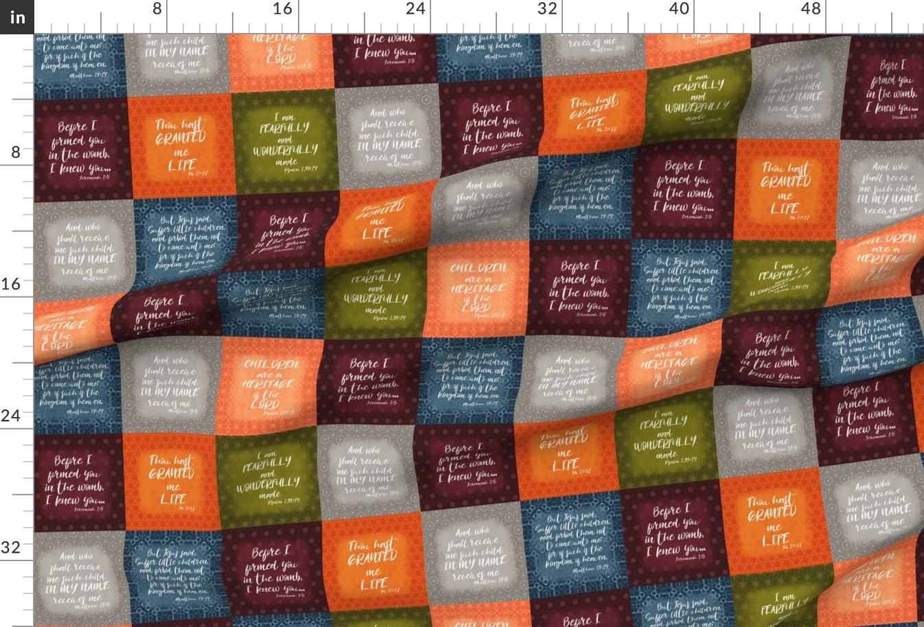 Bible Verse Printed Velvet Fabric - Cheater Quilt Wholecloth for Baby & Christian Home Decor - Upholstery, Apparel & DIY Craft Projects - Perfect for Quilting, Sewing & Home Decoration