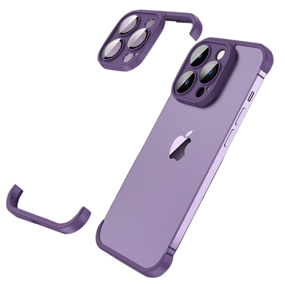 Slim Frameless Silicone Phone Case for iPhone 14 Pro Max - Ultra-Thin Scratch Resistant Bumper with Camera Cover & Screen Protection (Purple) | Perfect for Everyday Use, Travel & Outdoor Activities