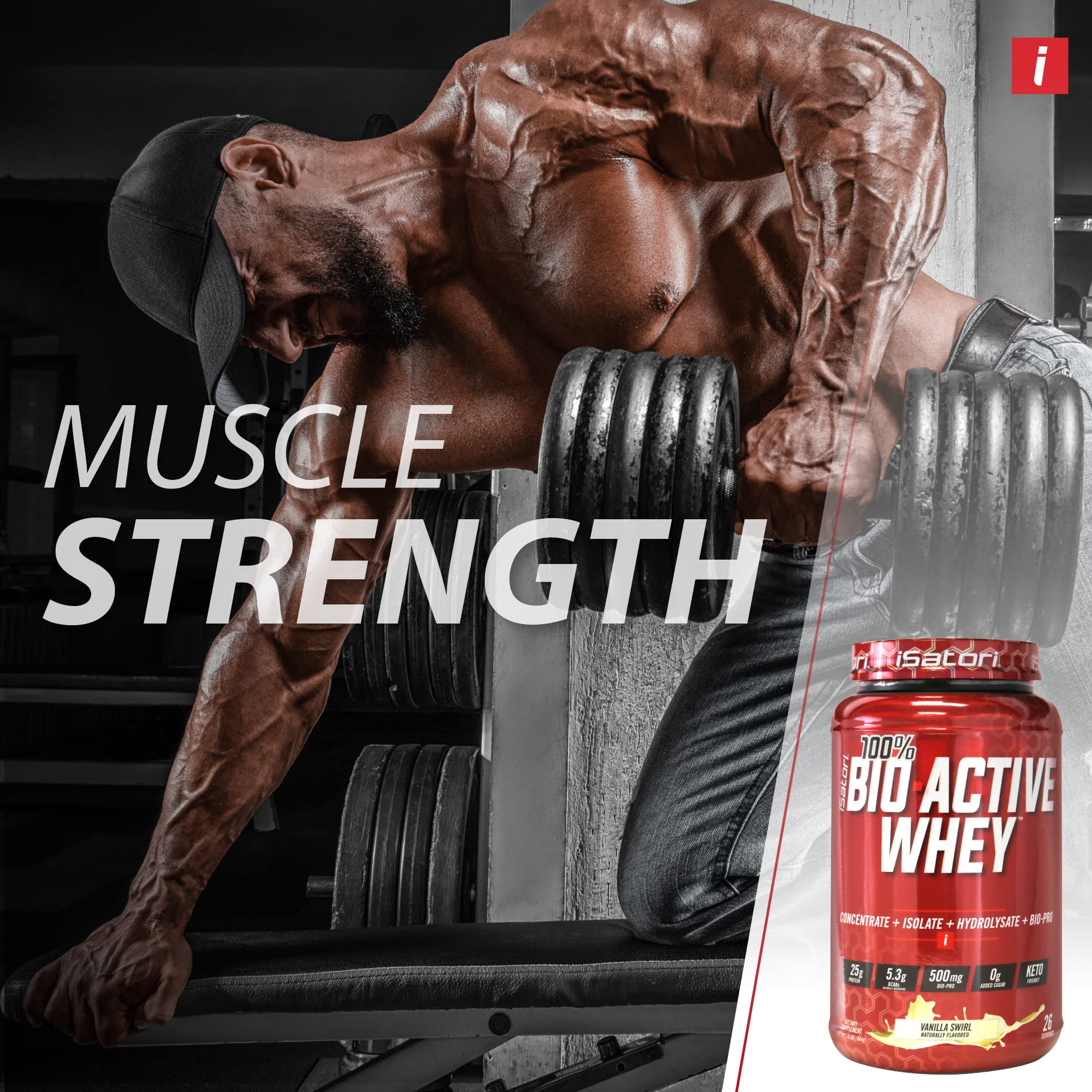 iSatori 100% Bio-Active Whey Protein Powder - 25g Protein per Serving with Whey Isolate, Hydrolysate & BCAAs for Muscle Growth & Recovery - Vanilla Swirl (26 Servings) | Ideal for Post-Workout, Gym Supplements & Fitness Enthusiasts