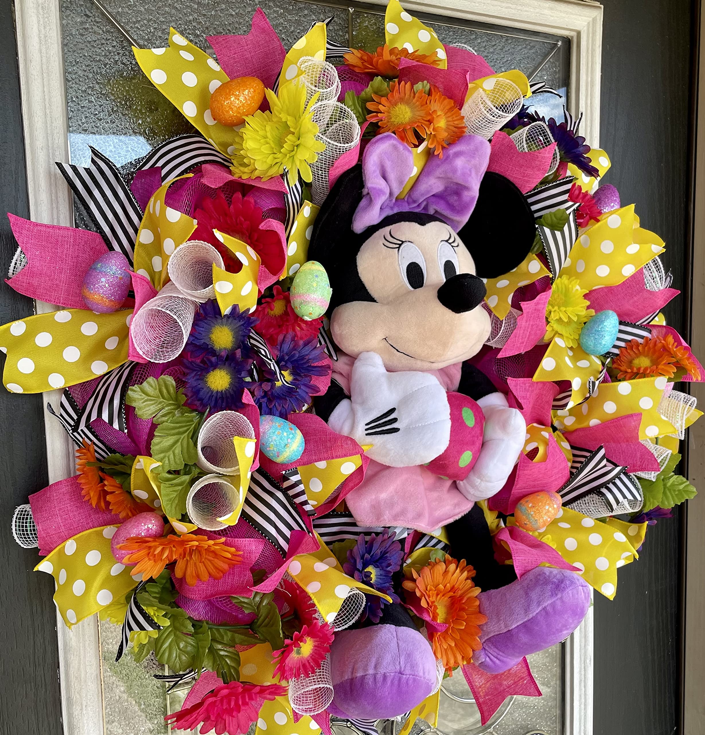 XL Plush Girl Mouse Easter Egg Wreath - Front Door Deco Mesh Wreath for Porch, Patio & Home Decor | Perfect for Easter Party Decorations, Bunny Egg Hunt & Spring Celebrations