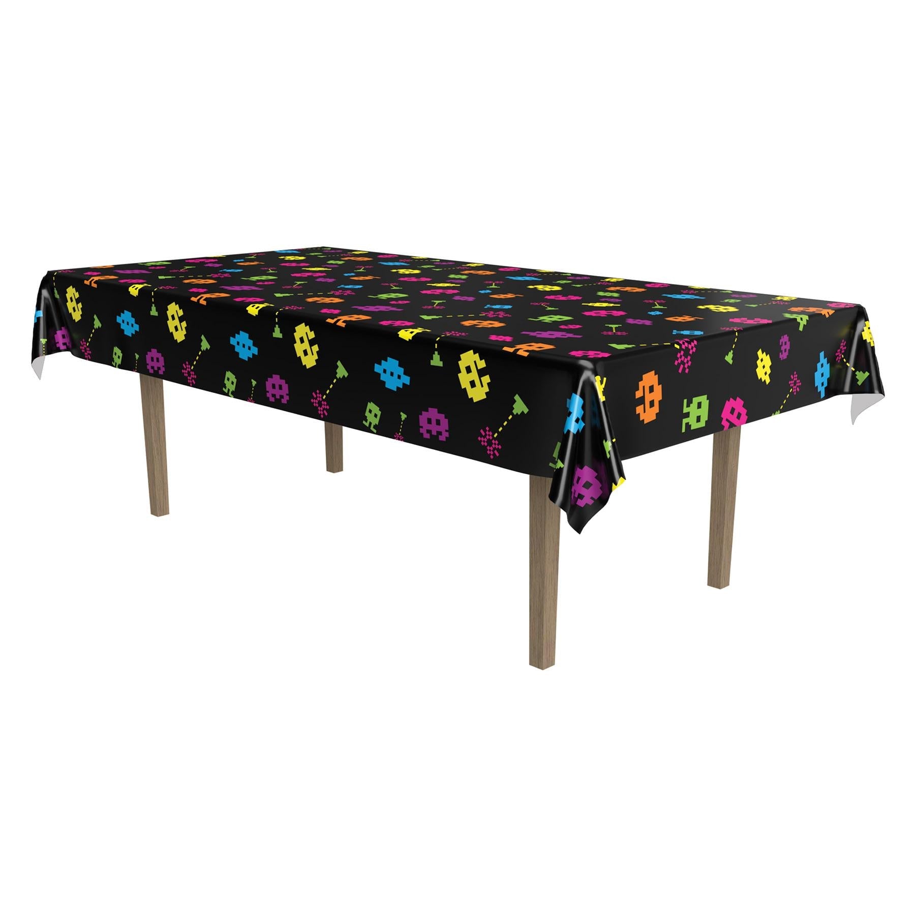80's Retro Party Table Cover - 12 Pack Disposable Plastic Tablecloth for Birthday, Anniversary & Themed Events - Perfect for 80s Theme Party Decorations