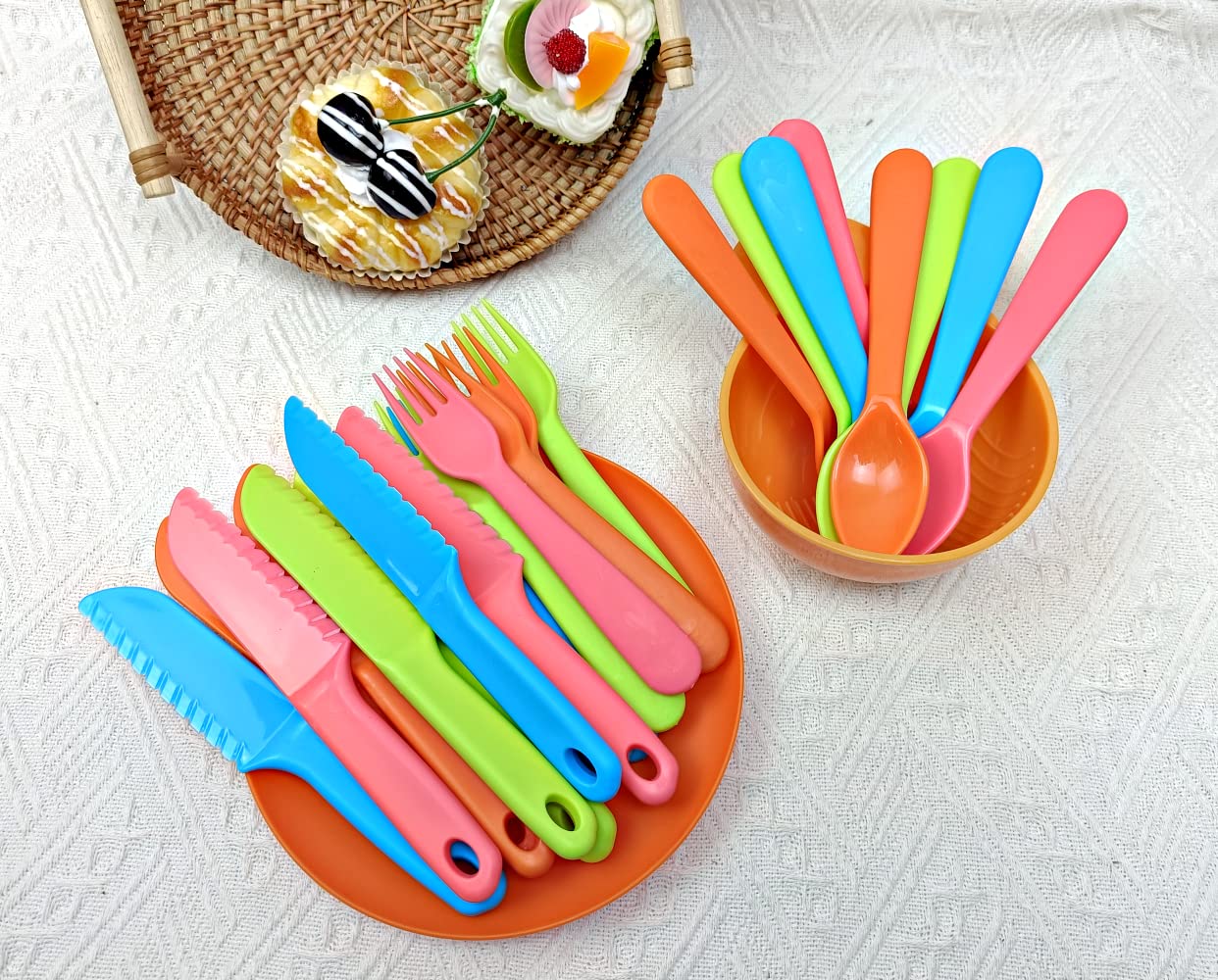 **Jawbush 9-Piece Kids Plastic Cutlery Set - BPA-Free Toddler Utensils with Nylon Knives, Forks & Spoons for School Lunch Box, Dishwasher Safe & Colorful Silverware - Perfect for Home, Travel & Daycare**