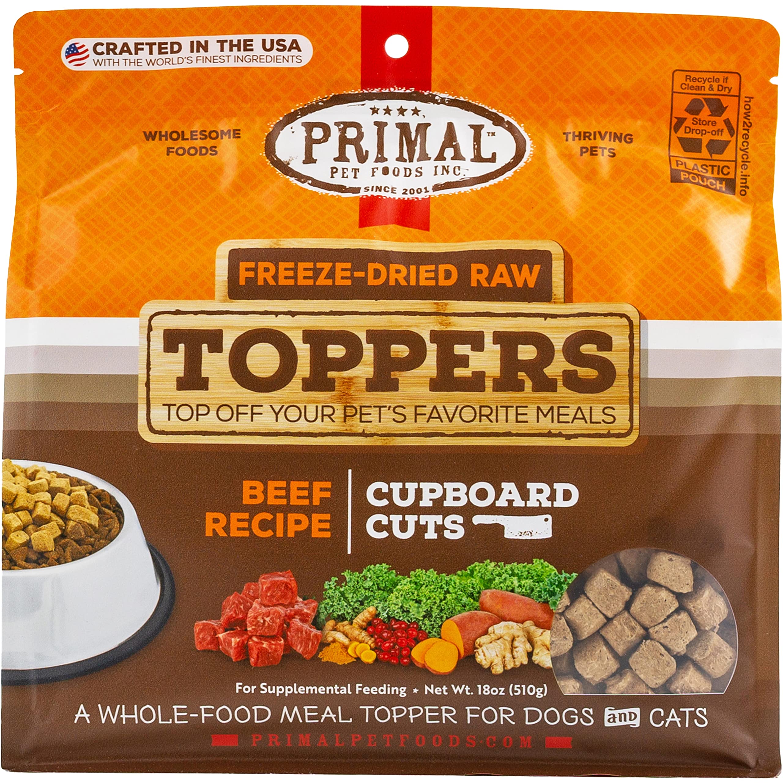 **Primal Freeze-Dried Raw Dog & Cat Food Toppers - Grain-Free, Probiotic-Enriched Meal Mixers for Dogs & Cats - Beef Flavor (18 oz) - Perfect for Training, Digestive Health & Picky Eaters**