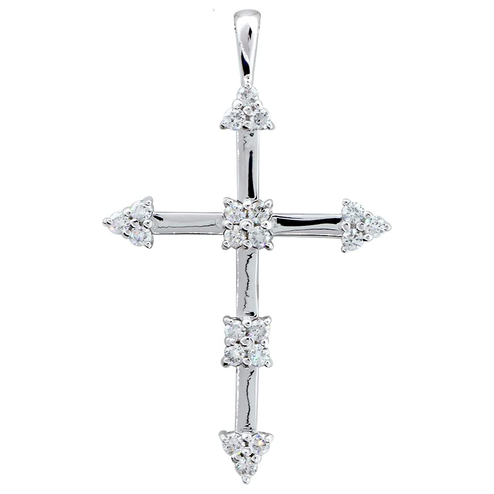 34mm Diamond Cross Pendant with Gold Bars and Bail - 0.60 Carat Genuine Diamond Jewelry for Women - Perfect for Gifts, Weddings, and Special Occasions