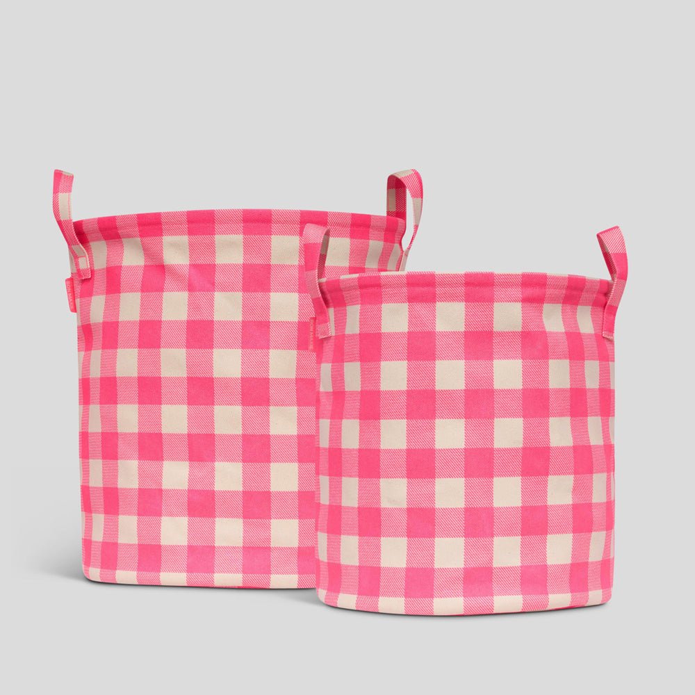 Handy Hampers Set - Neon Pink Gingham Picnic Basket with Insulated Cooler Bag, Perfect for Outdoor Picnics, Beach Trips, and Camping Adventures