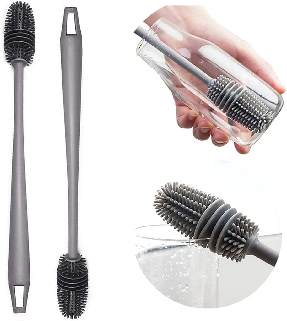Slyford 2 Pack Long Handle Silicone Bottle Cleaning Brushes - Perfect for Hydro Flask, Glassware & Small Opening Bottles - Ideal for Kitchen, Camping & Travel Accessories