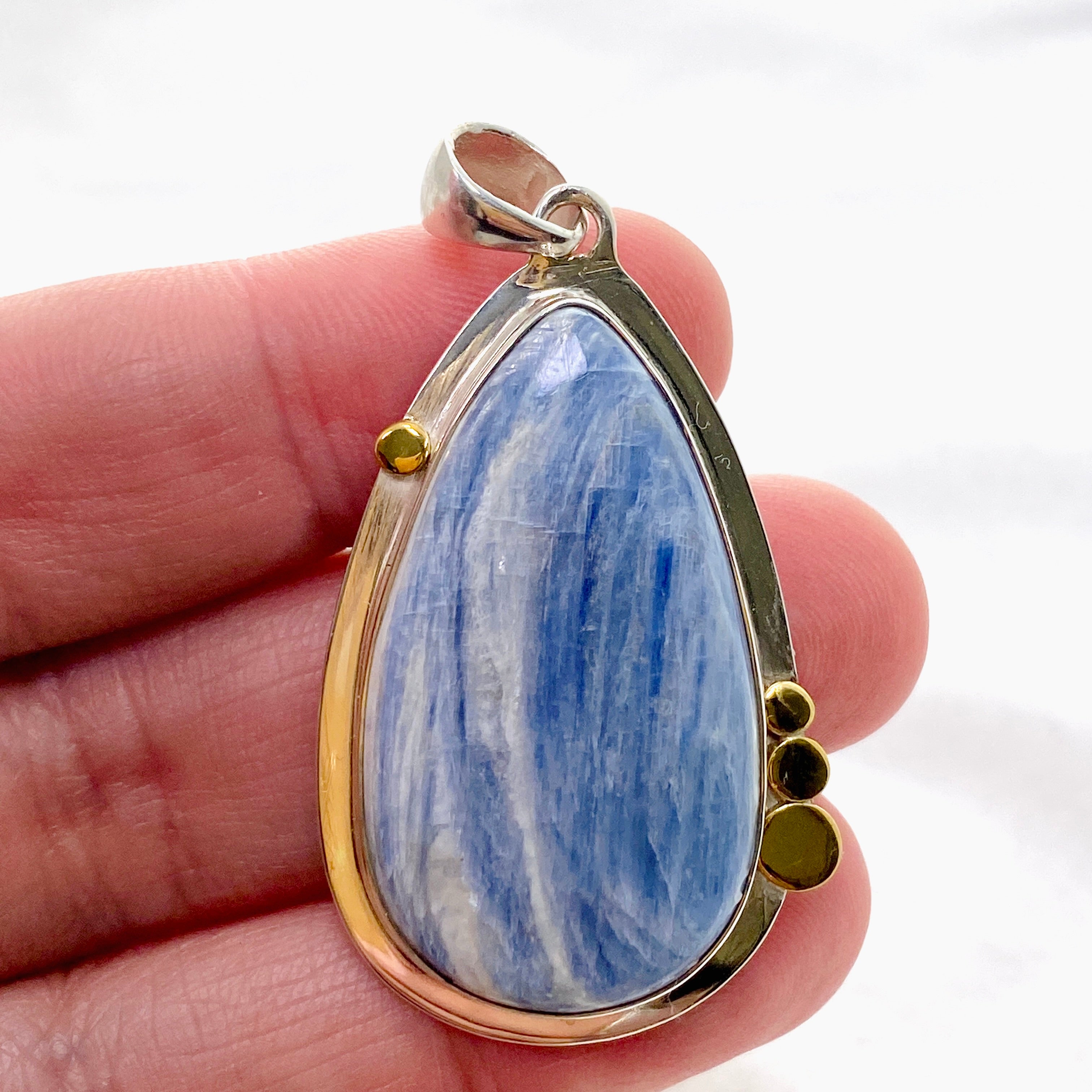 Blue Kyanite Teardrop Pendant Necklace with Brass Accents - KPGJ4624 | Healing Crystal Jewelry for Meditation, Energy Balancing & Spiritual Gifts