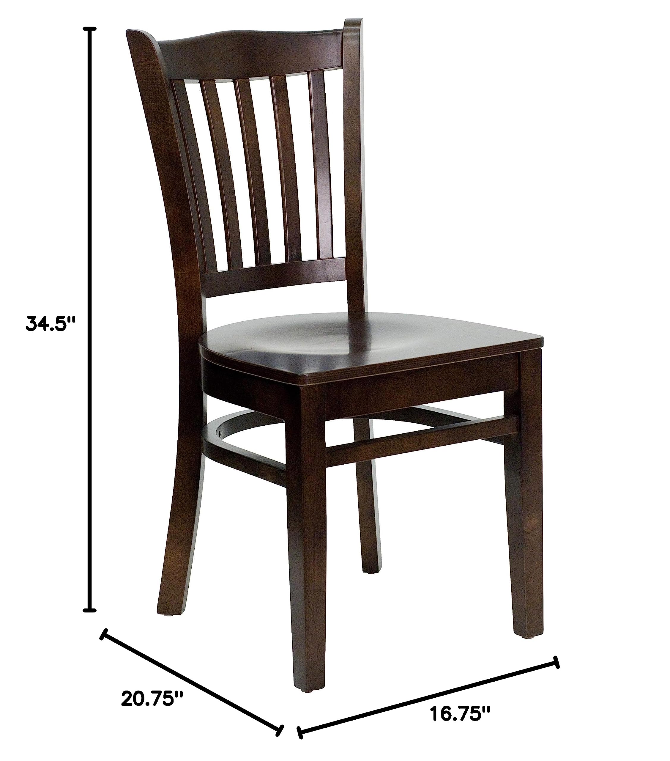 2 Pack Walnut Wood Vertical Slat Back Restaurant Chairs - Durable Hospitality Seating for Dining Rooms, Cafes & Commercial Use