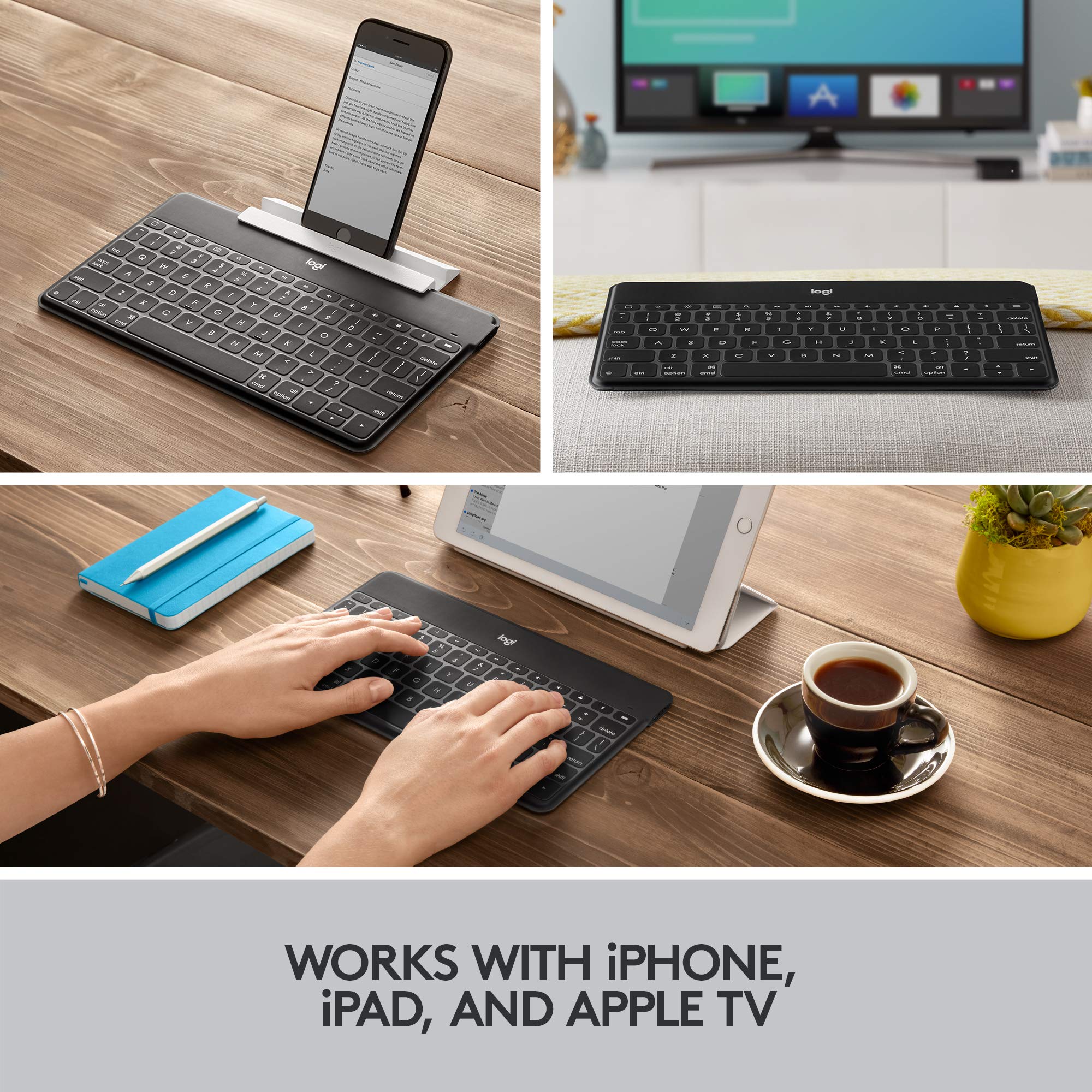Logitech Keys-to-Go Ultra Slim Lightweight Bluetooth Keyboard for iPhone iPad Mac Apple TV & iPad Air 5th Gen (2022) - Black | Portable Wireless Keyboard for Travel Work Home Office & On-The-Go Typing
