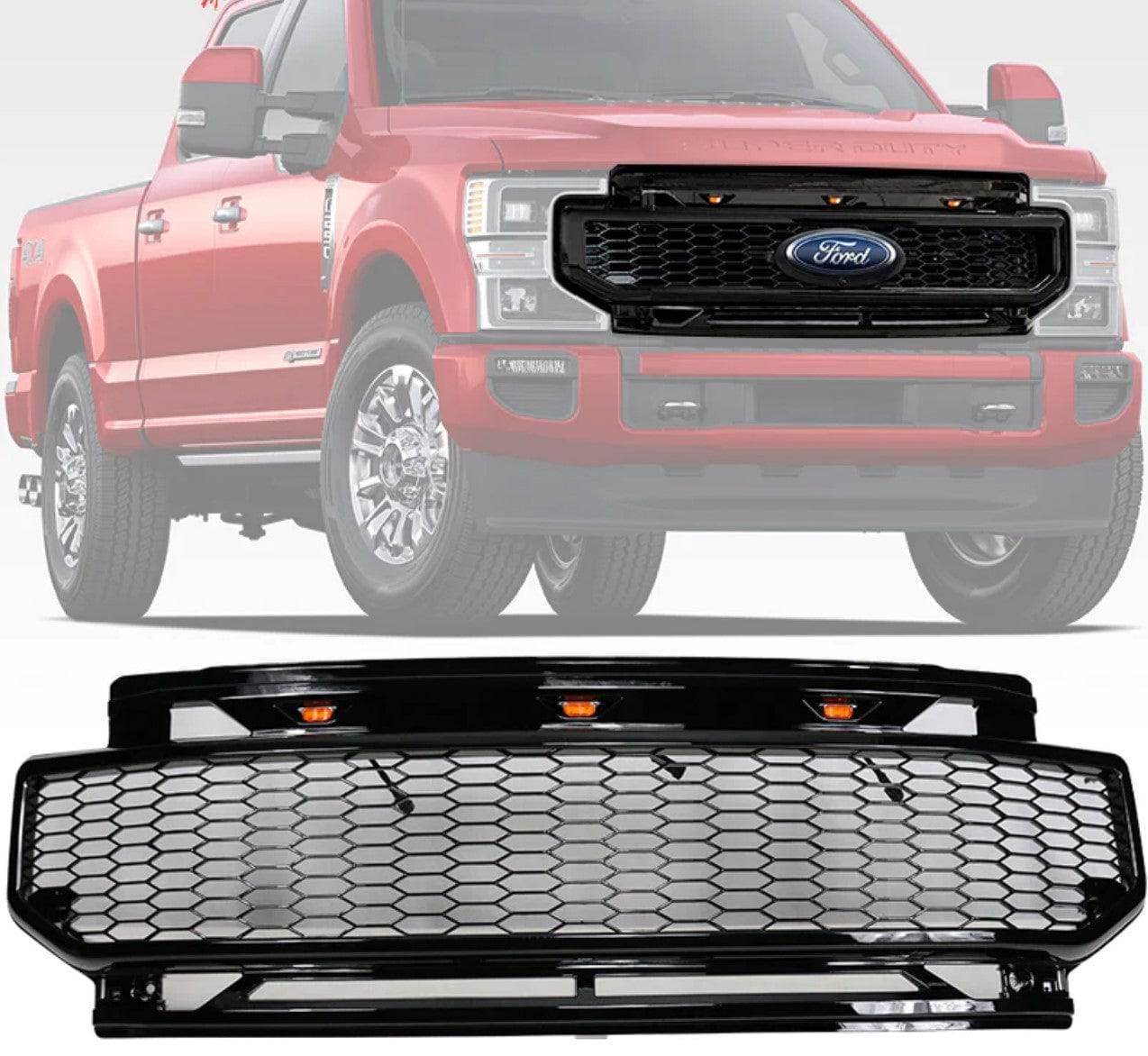 2020-2022 Ford F250 F350 F450 Super Duty Front Bumper Grille Replacement | ABS Plastic Truck Grill | Perfect for Off-Roading & Custom Upgrades