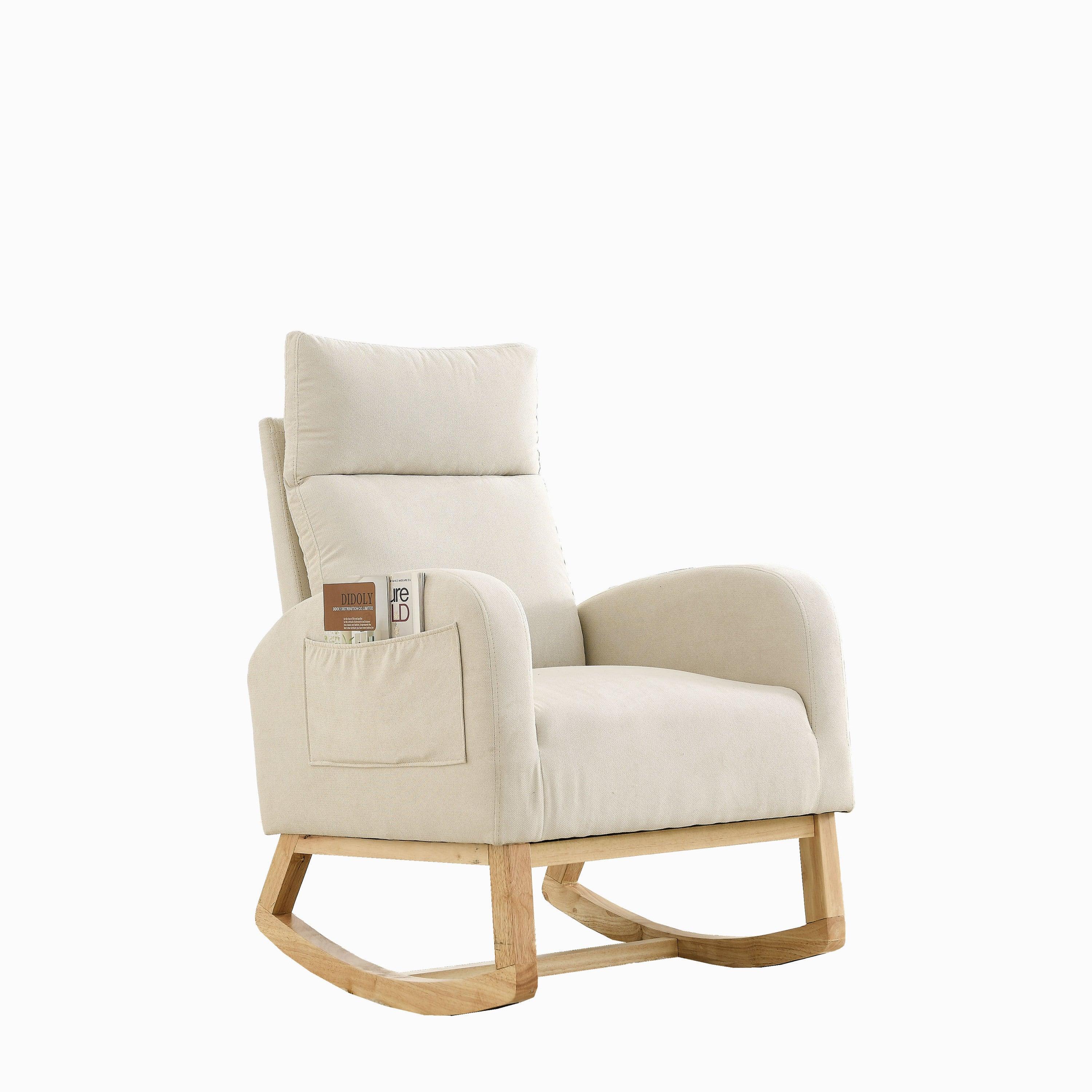 27.6W Modern Accent High Backrest Rocking Chair with Side Pockets - Comfortable Lounge Armchair for Living Room, Bedroom & Nursery - Perfect for Relaxing, Reading & Nursing