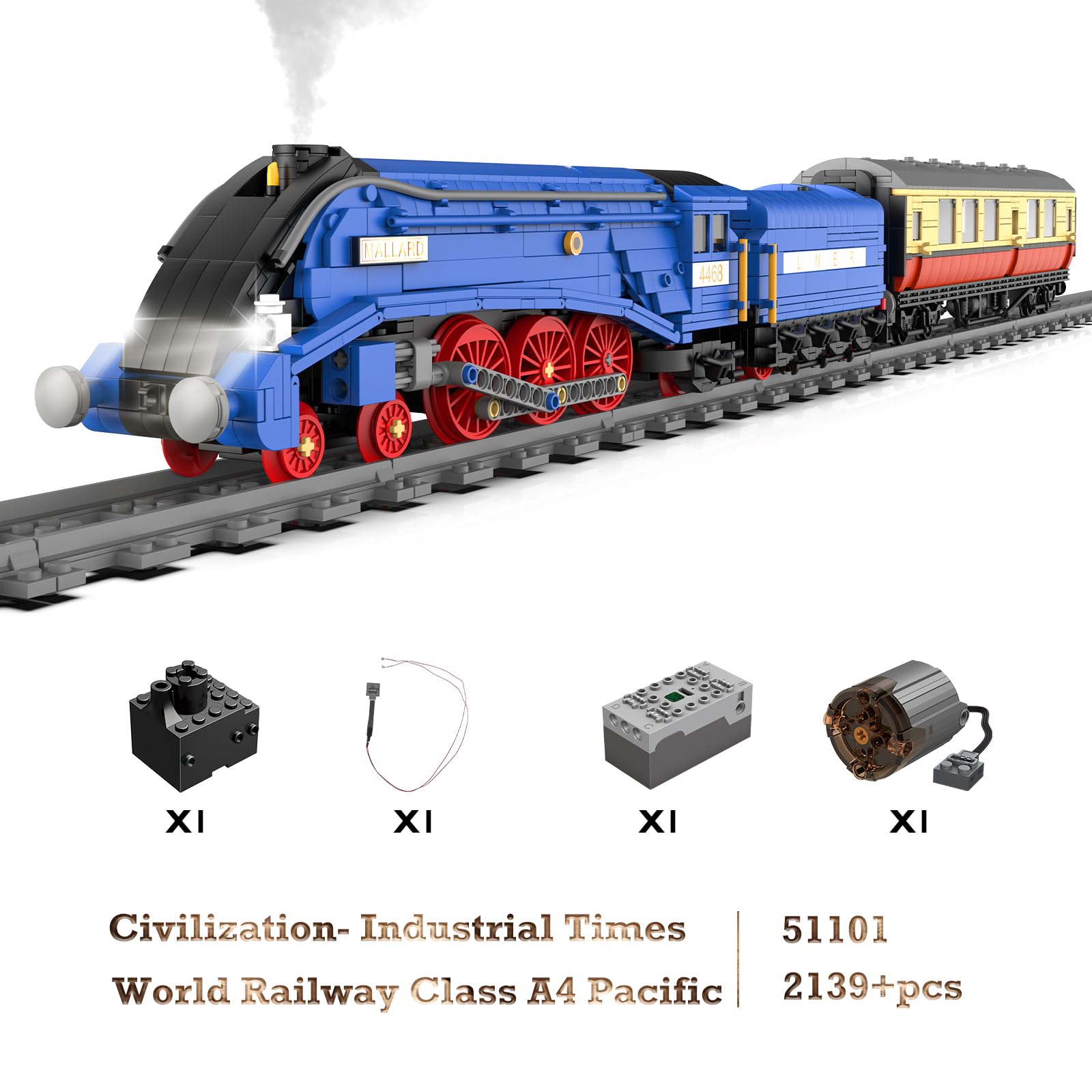 JMBricklayer 2139-Piece Remote Control Steam Train Building Blocks Set for Adults - Class A4 Pacifics Mallard Model with Tracks, Perfect Gift for Train Enthusiasts | Display & Play for Home Decoration, Office Decor, and Collector's Showcase