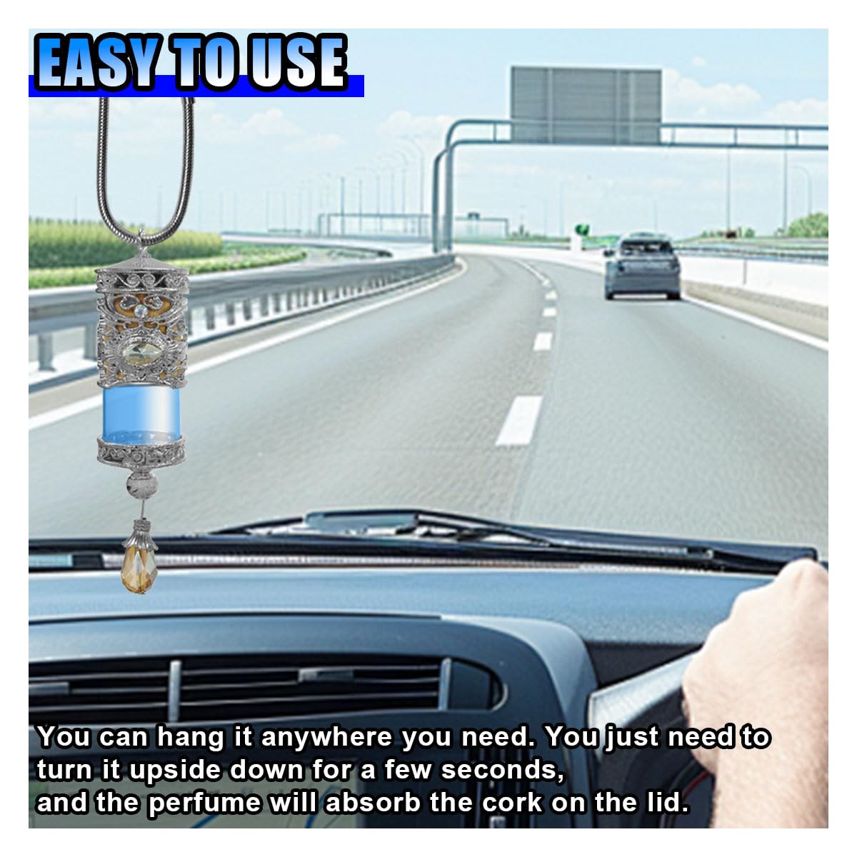 Premium Refillable Car Air Freshener Diffuser - Essential Oil Perfume Pendant for Aromatherapy | Universal Hanging Car Decor Accessory | Perfect for Home, Office & Car Interior (Silver)