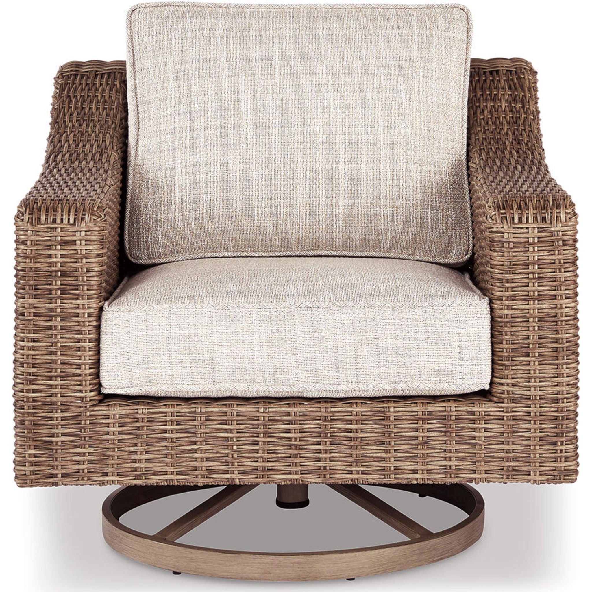 Beachcroft Outdoor Swivel Lounge Chair with Cushion - White/Beige - Perfect for Patio, Poolside, Garden & Backyard Relaxation