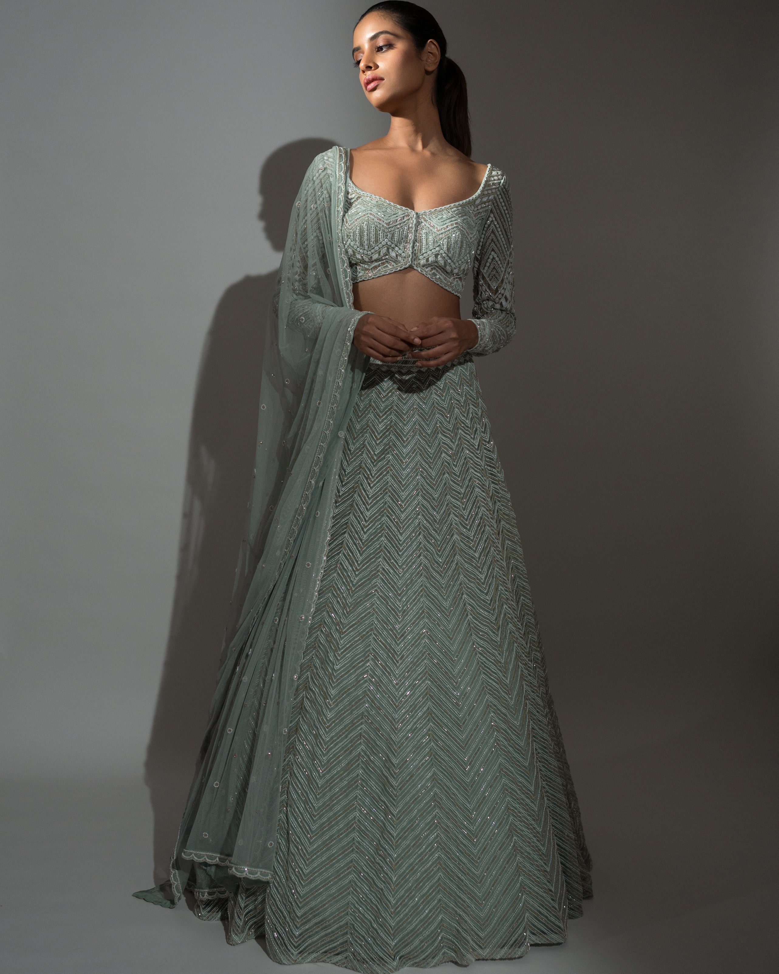 Aqua Vera Lehenga Set for Women - Elegant Indian Traditional Dress with Embroidery for Weddings, Festivals & Special Occasions
