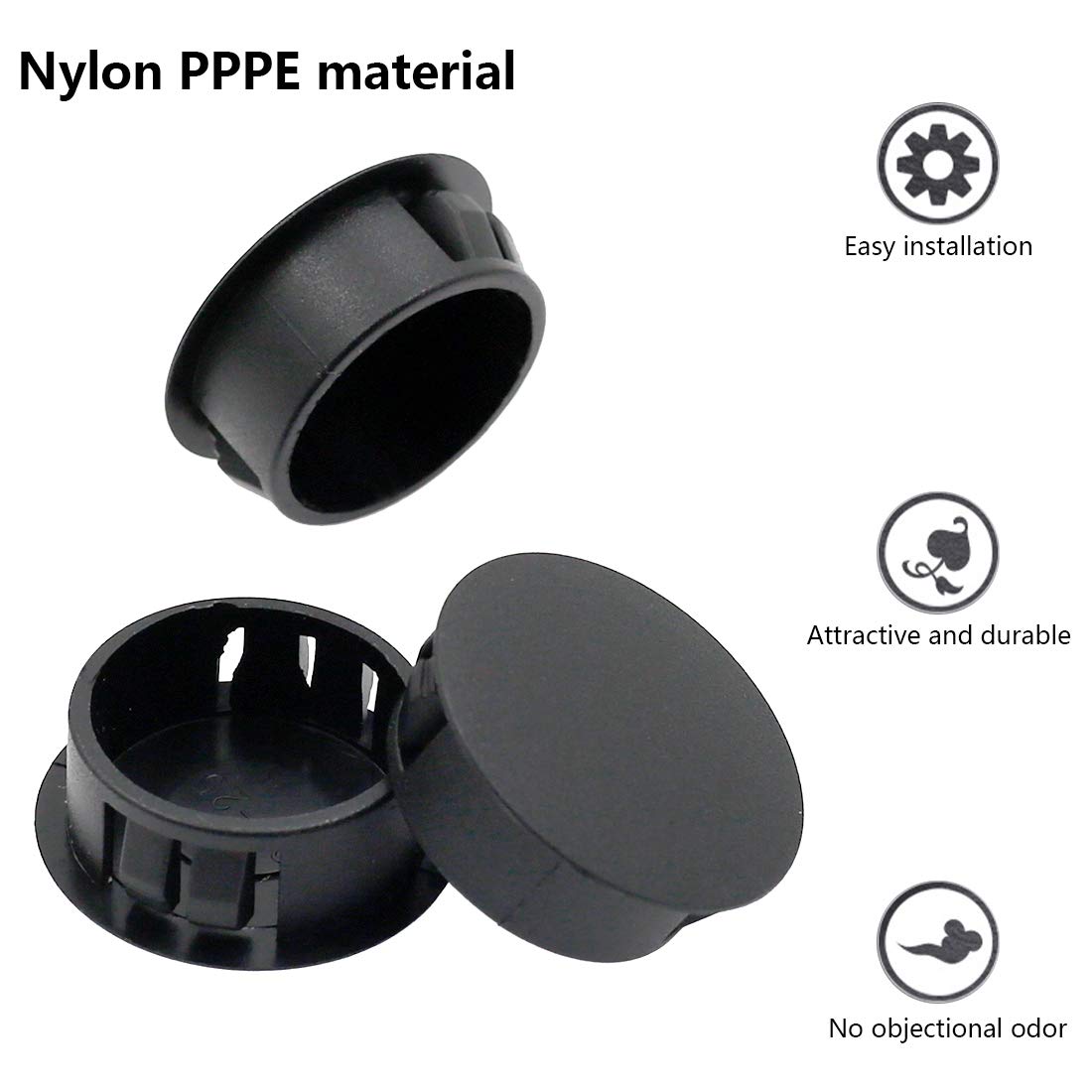 1 Inch / 25mm Black Plastic Hole Plugs - Flush Mount Hole Covers & Tubing End Caps (60 Pack) - Perfect for DIY Projects, Furniture Assembly, and Cable Management