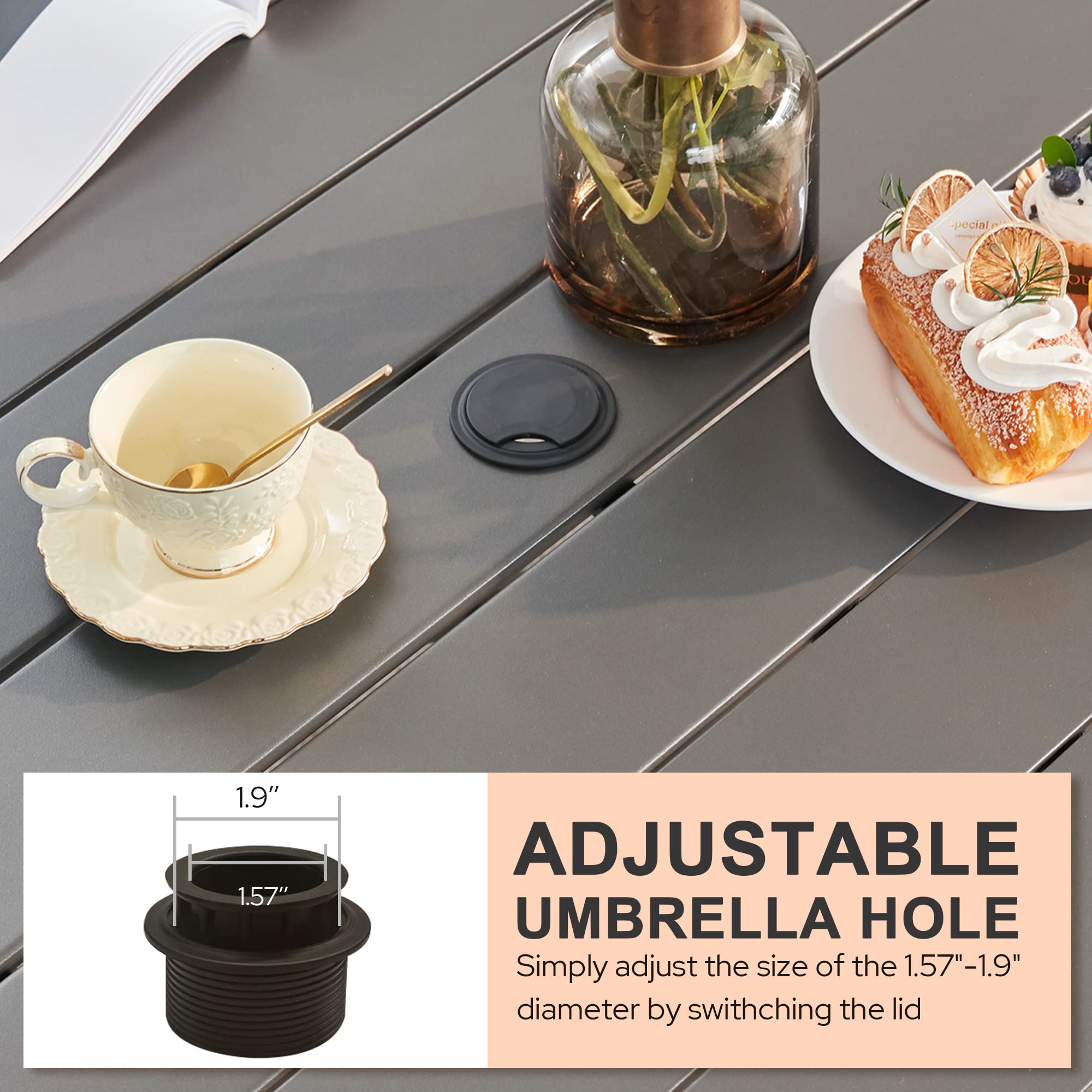 VICLLAX 41 Inch Round Outdoor Dining Table with Umbrella Hole - Metal Patio Table for Garden, Lawn, Balcony & Deck - Weather-Resistant Dark Grey - Perfect for Backyard BBQs, Poolside Dining & Outdoor Entertaining