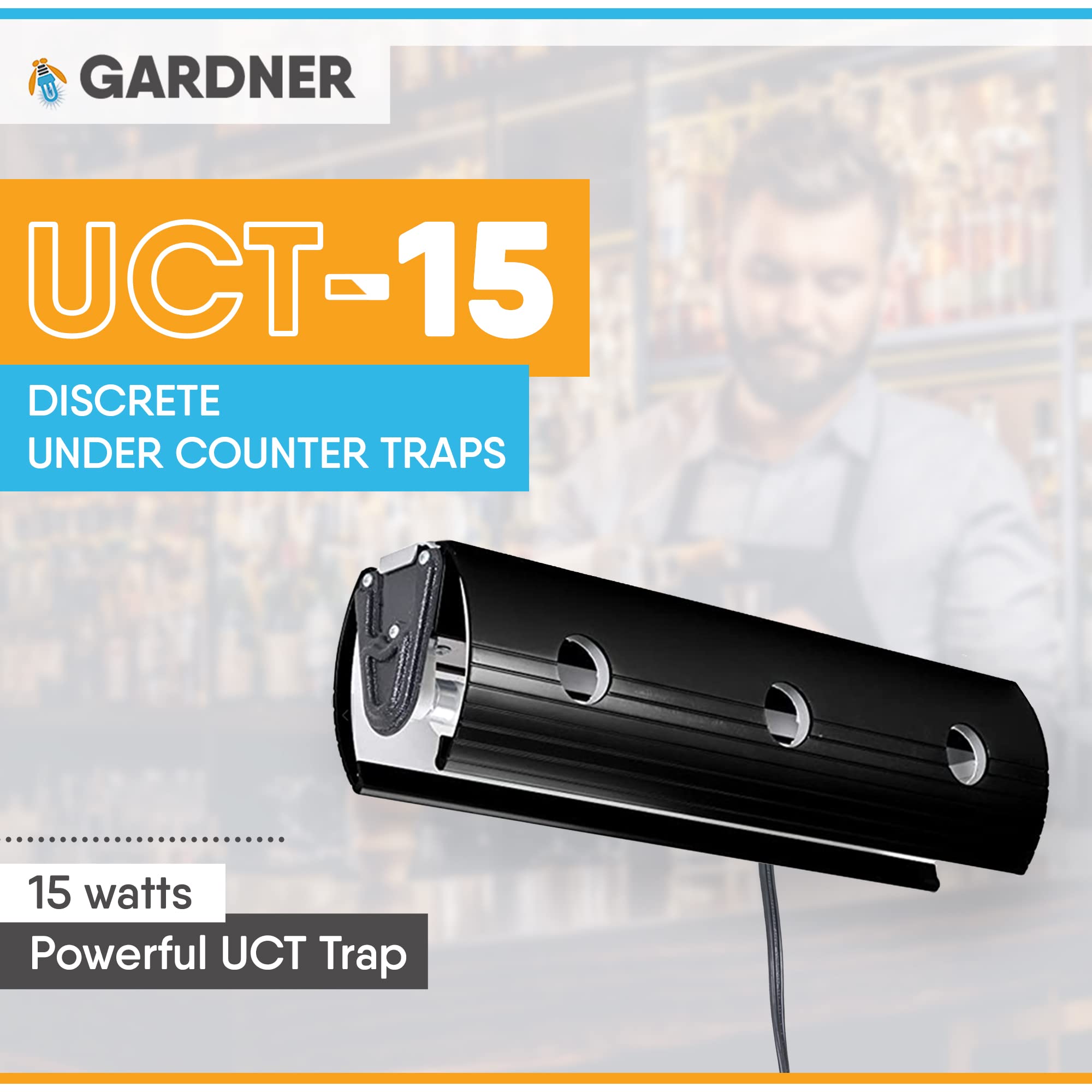 Gardner UCT-15 Under Counter UV Fly Light Trap - No Zapper Insect Catcher for Tiny Flies & Gnats - Black - Perfect for Restaurants, Kitchens & Food Service Areas