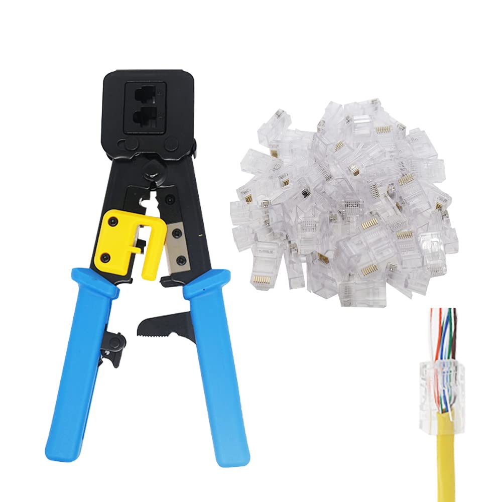 Premium RJ45 Crimp Tool Kit - Ethernet Cable Connector Crimper, Cutter & Wire Stripper All-in-One with 50 Pack CAT6 RJ45 Connectors for Network Installation & Repair | Home Office & Data Center Use
