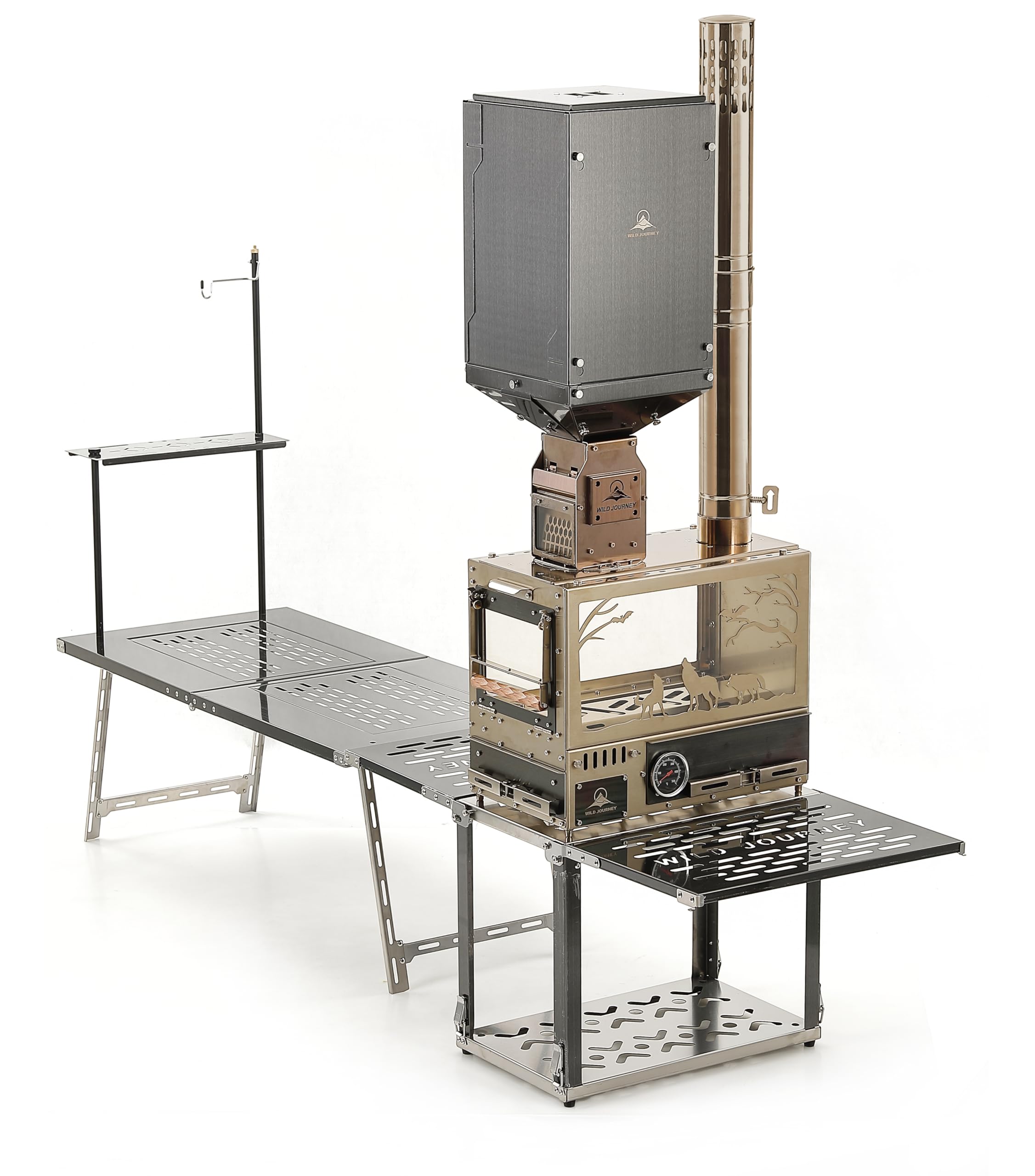 Portable Stainless Steel Wood Burning Stove with Pellet Burner - Black Titanium Base Camping Stove for Tents, Includes 6 Chimney Pipes & Spark Arrestor - Perfect for Outdoor Cooking, Heating & Survival Camping