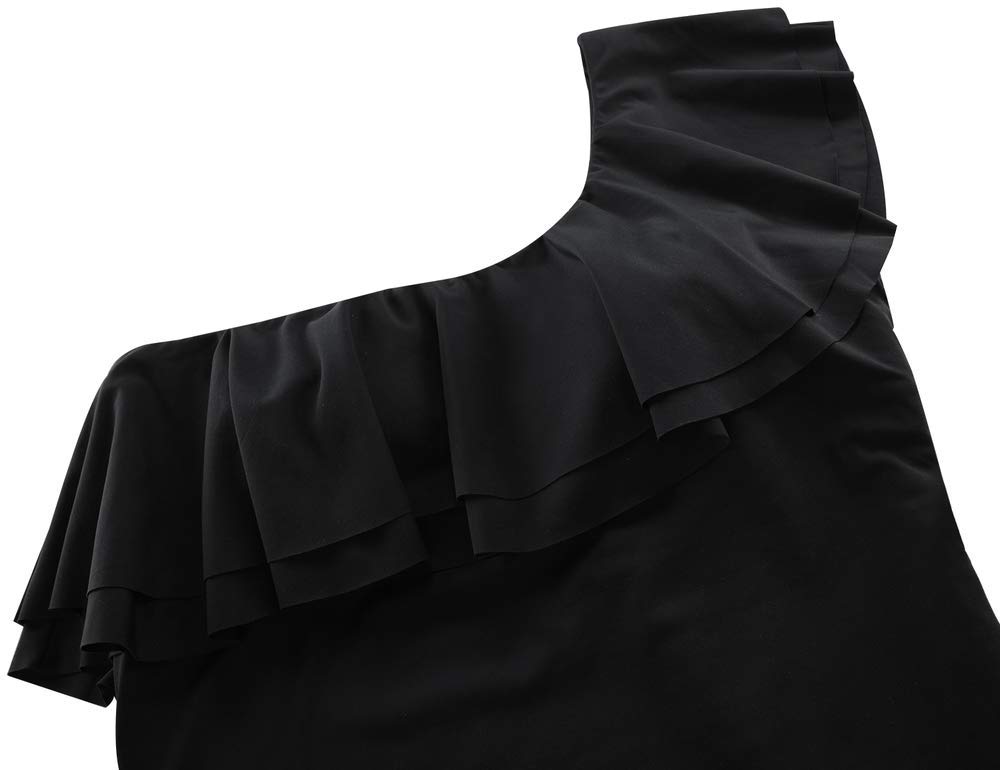 Hilor Women's One Shoulder Asymmetric One Piece Swimsuit with Ruffles - Sexy Bathing Suit for Pool, Beach & Vacation