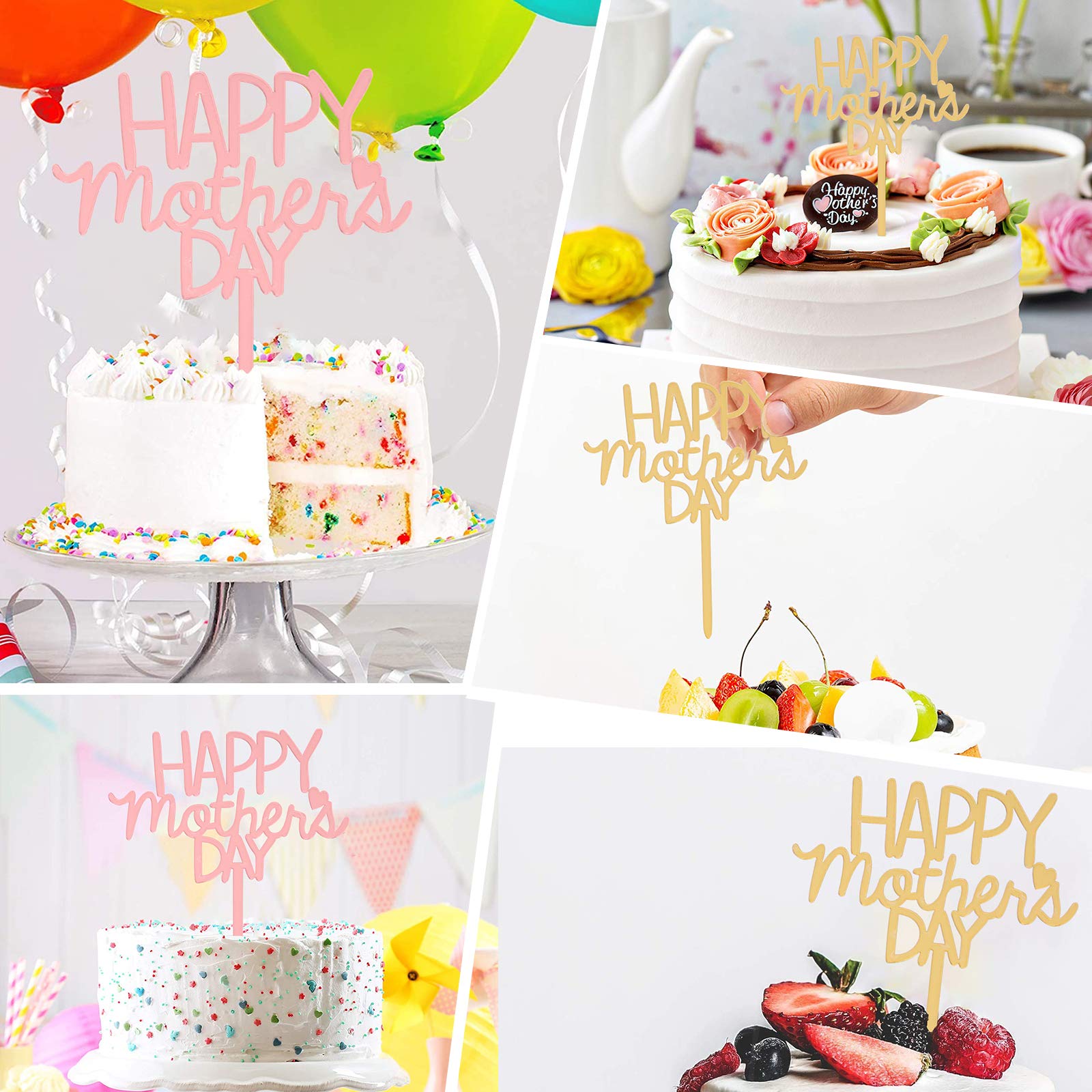 10 Pcs Best Mom Ever Acrylic Cake Toppers with Heart Decorations - Perfect for Mother's Day, Birthday Parties & Wedding Celebrations