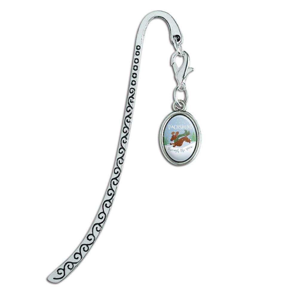 Dachshund Christmas Metal Bookmark - Snow-Themed Winter Gift with Oval Charm | Perfect for Holiday Reading & Book Lovers
