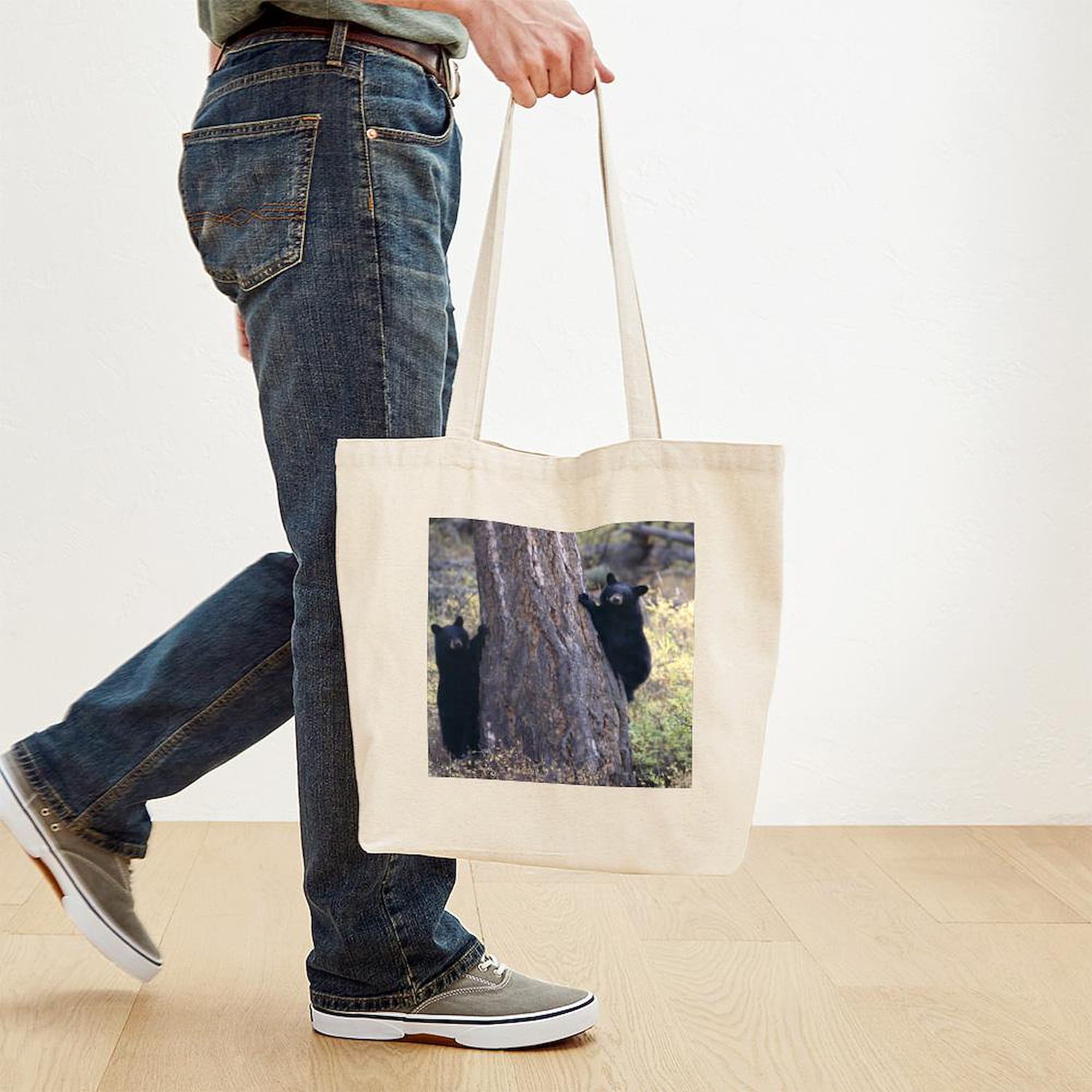 Black Bear Cubs Tote Bag - Natural Canvas Reusable Shopping Bag for Groceries, Beach & Everyday Use | Eco-Friendly Cotton Carryall