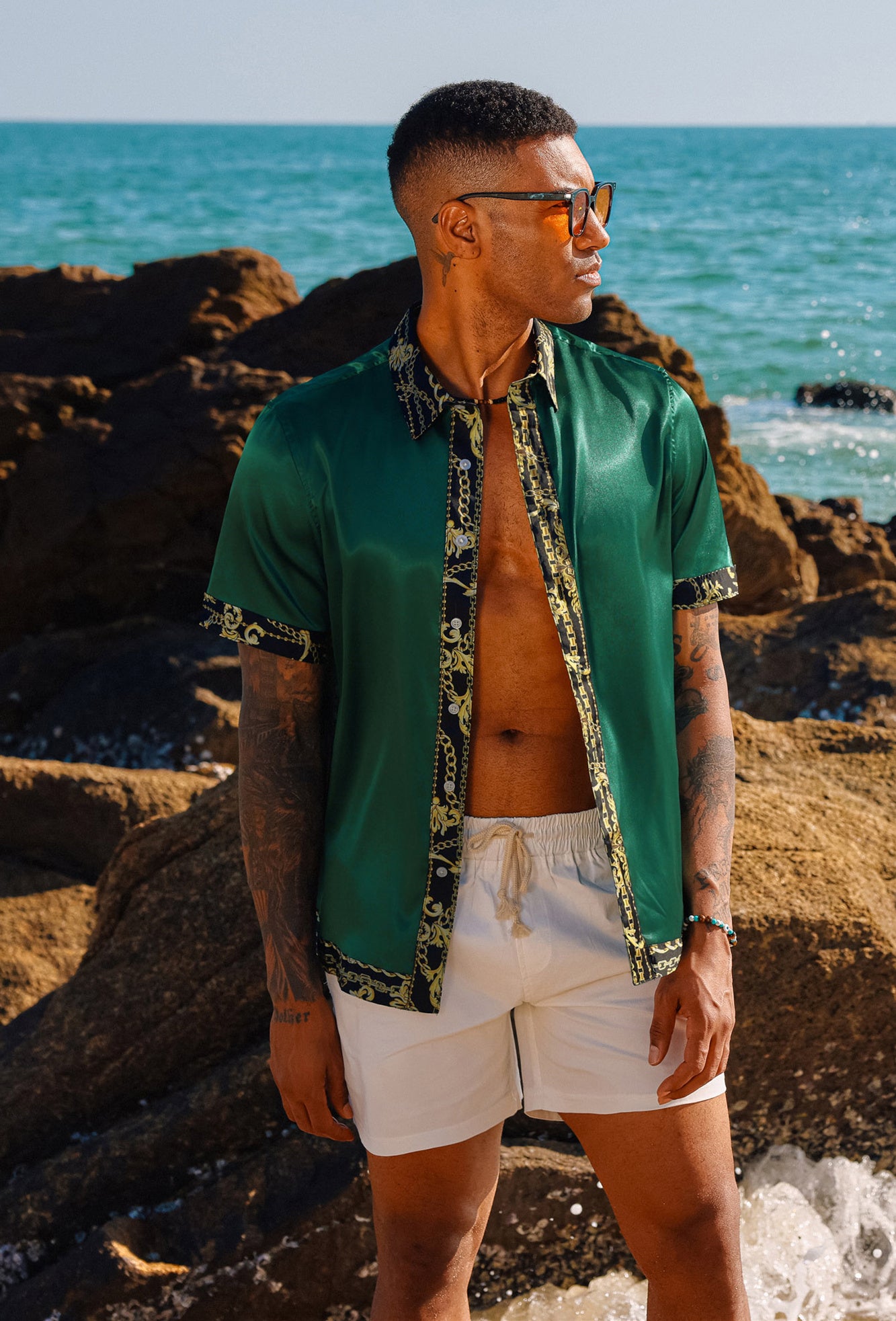 Luxury Men's Silk Satin Hawaiian Shirt - Premium Printed Button Down Shirt for Men - Perfect for Beach Vacation, Summer Party & Casual Wear