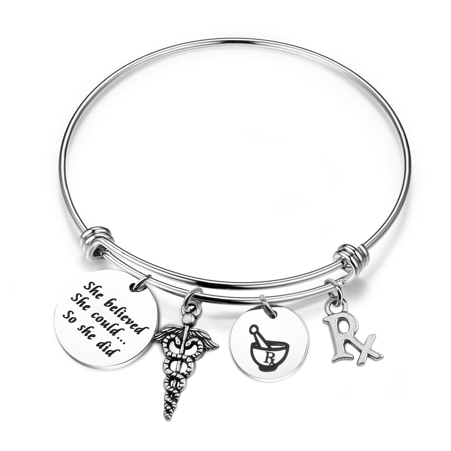 MYOSPARK Expandable Bangle Bracelet - Perfect Pharmacy Gift for Graduation, Medical School, Pharmacist Appreciation & Healthcare Workers | Adjustable Rx Symbol Jewelry for Daily Wear & Special Occasions