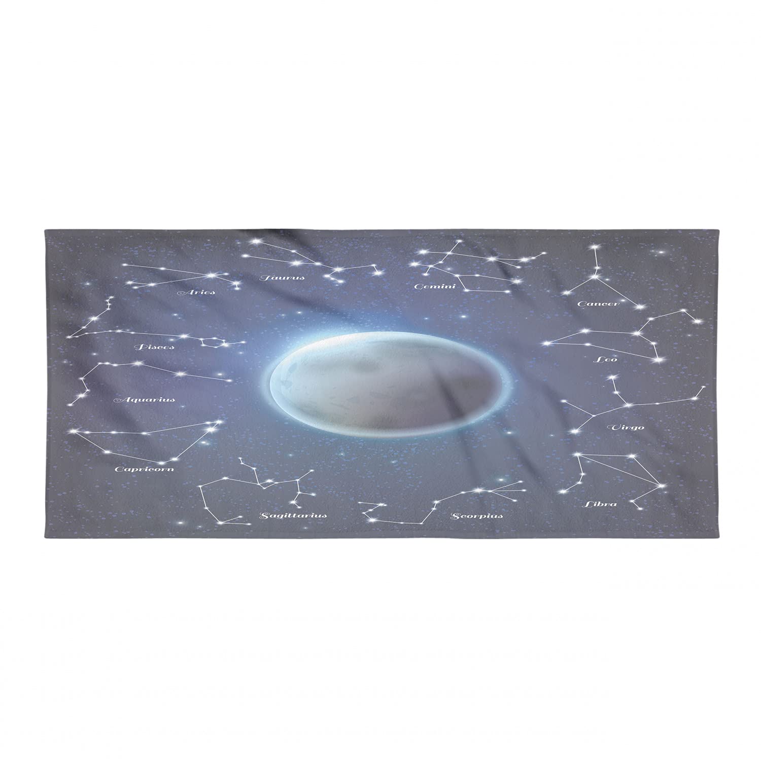 Ambesonne Astronomy Hiking Towel - Zodiac Signs & Constellations Design, Quick-Dry Lightweight Microfiber for Camping, Backpacking & Outdoor Sports - Night Blue Dark Grey - Perfect for Stargazing Adventures & Beach Trips