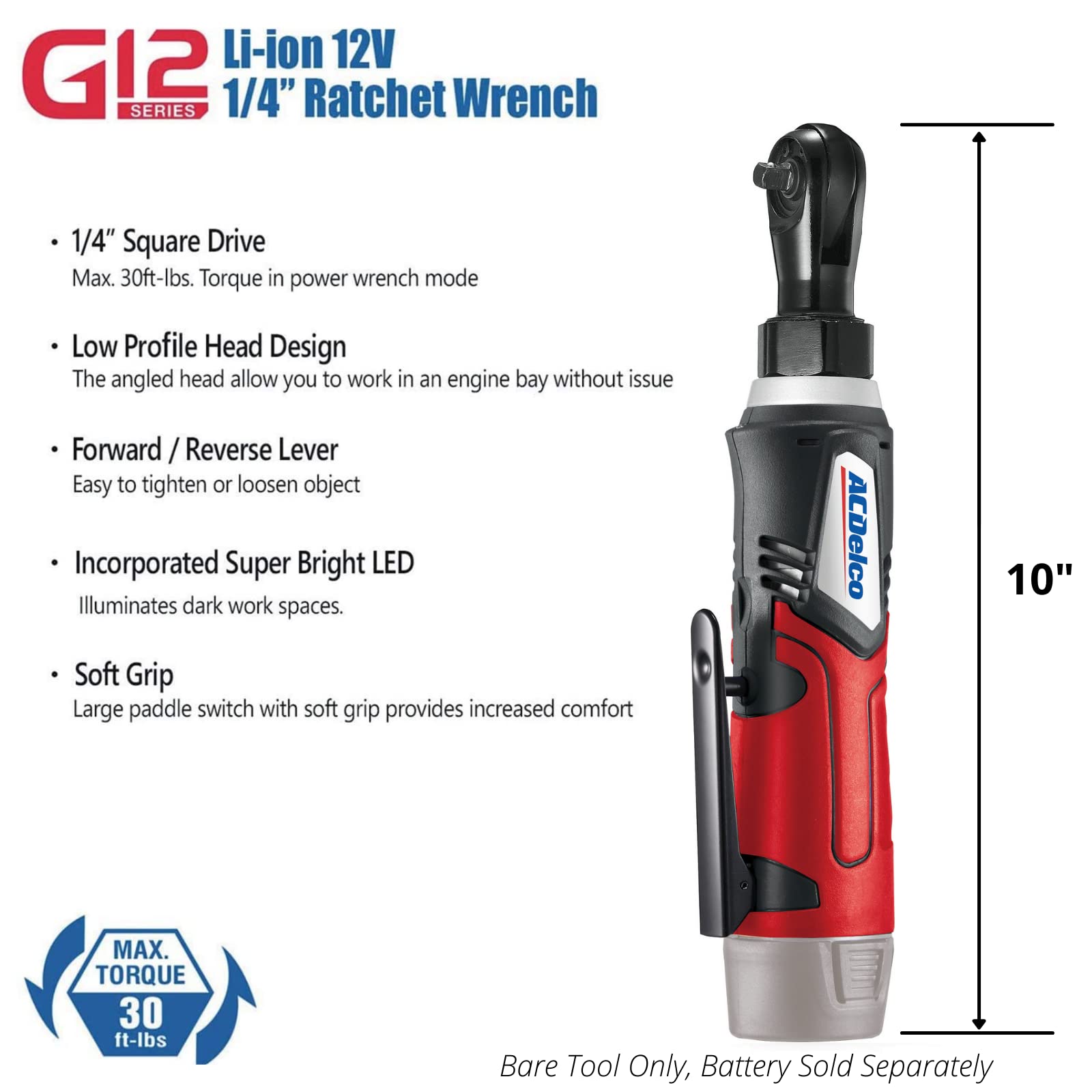 ACDelco ARW1209-K9 G12 Series 12V Lithium-Ion Cordless Ratchet Wrench Set - 1/4” & 3/8” Drive Combo Tool Kit with Charger & Canvas Storage Bag - Perfect for Automotive Repair, DIY Projects & Tight Space Maintenance