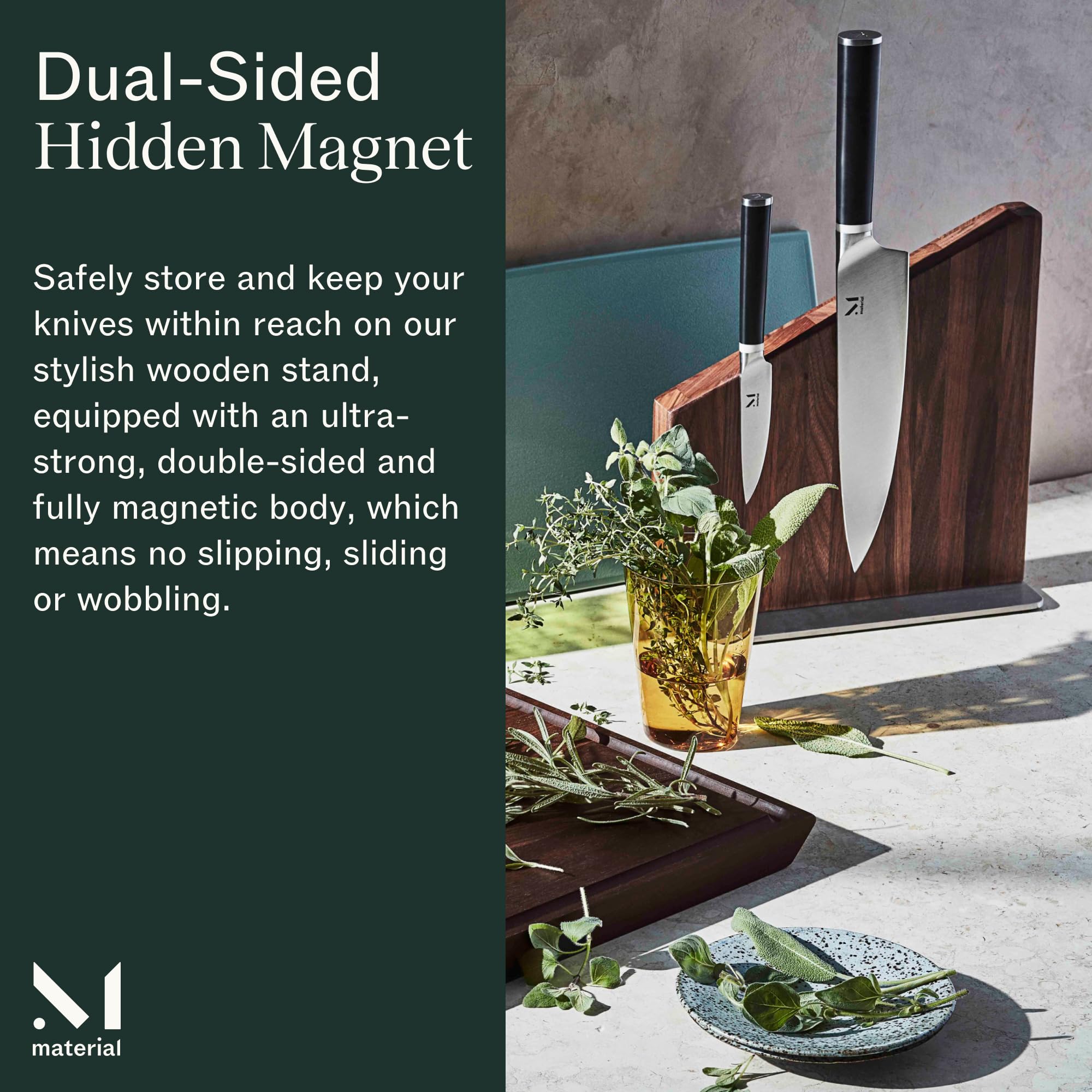 Premium Magnetic Wooden Knife Stand - Modern Walnut Knife Block Holder for Safe Storage & Display - Fits 10 Knives - Perfect for Kitchen Countertop & Chef's Knife Organization