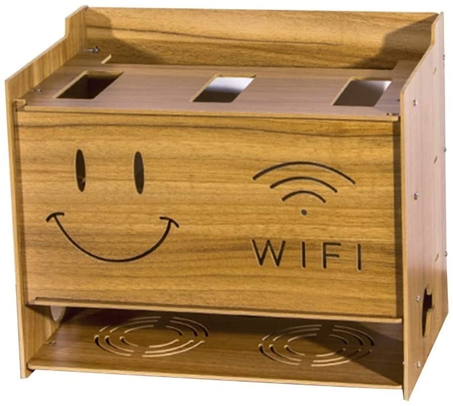 Wireless Router Storage Shelf - Wall Mounted Wooden WiFi Router Organizer with Cable Management & Socket Cover - Perfect for Home Office, Living Room, and Bedroom Network Setup