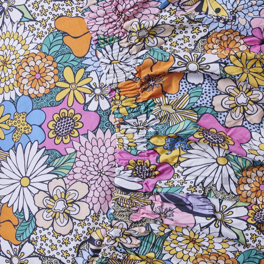 Bliss Floral Organic Cotton Fitted Sheet - Queen Size, Soft Breathable Bed Sheet Set for Comfortable Sleep - Perfect for Master Bedroom, Guest Room & Dormitory