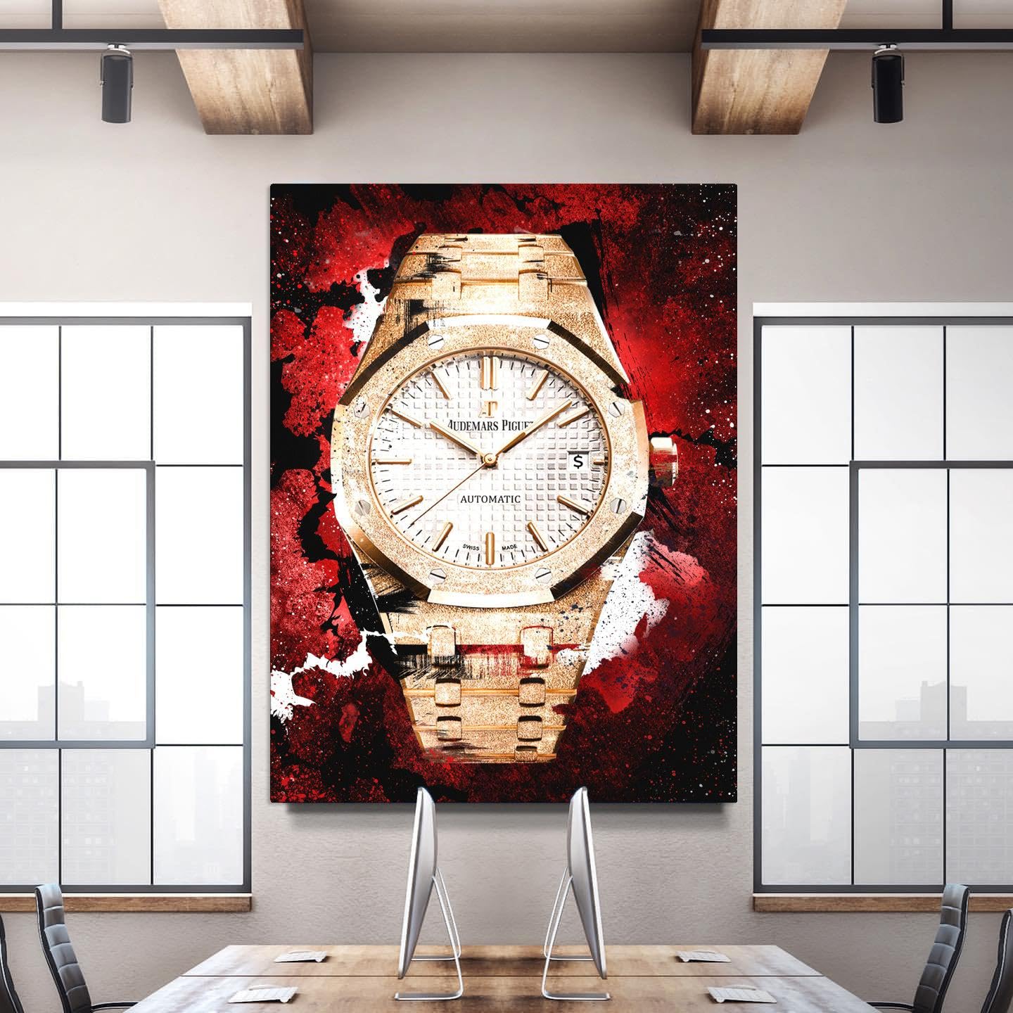 DEVICI AP Royal Oak Frosted Gold Inspired Stretched Canvas Wall Art - Motivational Watch Poster for Men's Room & Office Decor - Perfect for Home, Office or Man Cave Wall Decoration