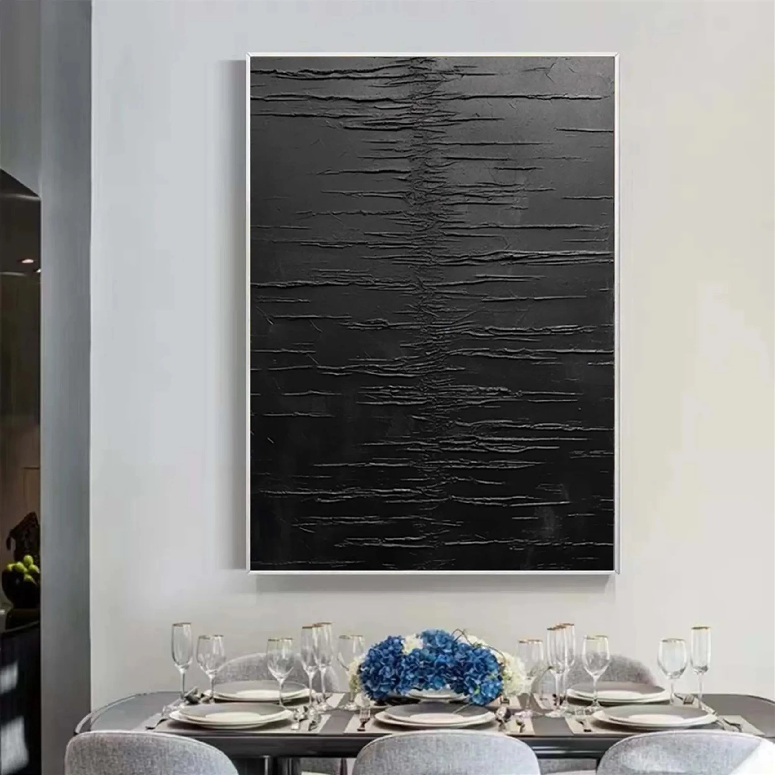 Black Minimalist Textured Painting Canvas - Modern Abstract Wall Art Decor for Living Room, Bedroom & Office - Premium Quality Artist Canvas #MZ079