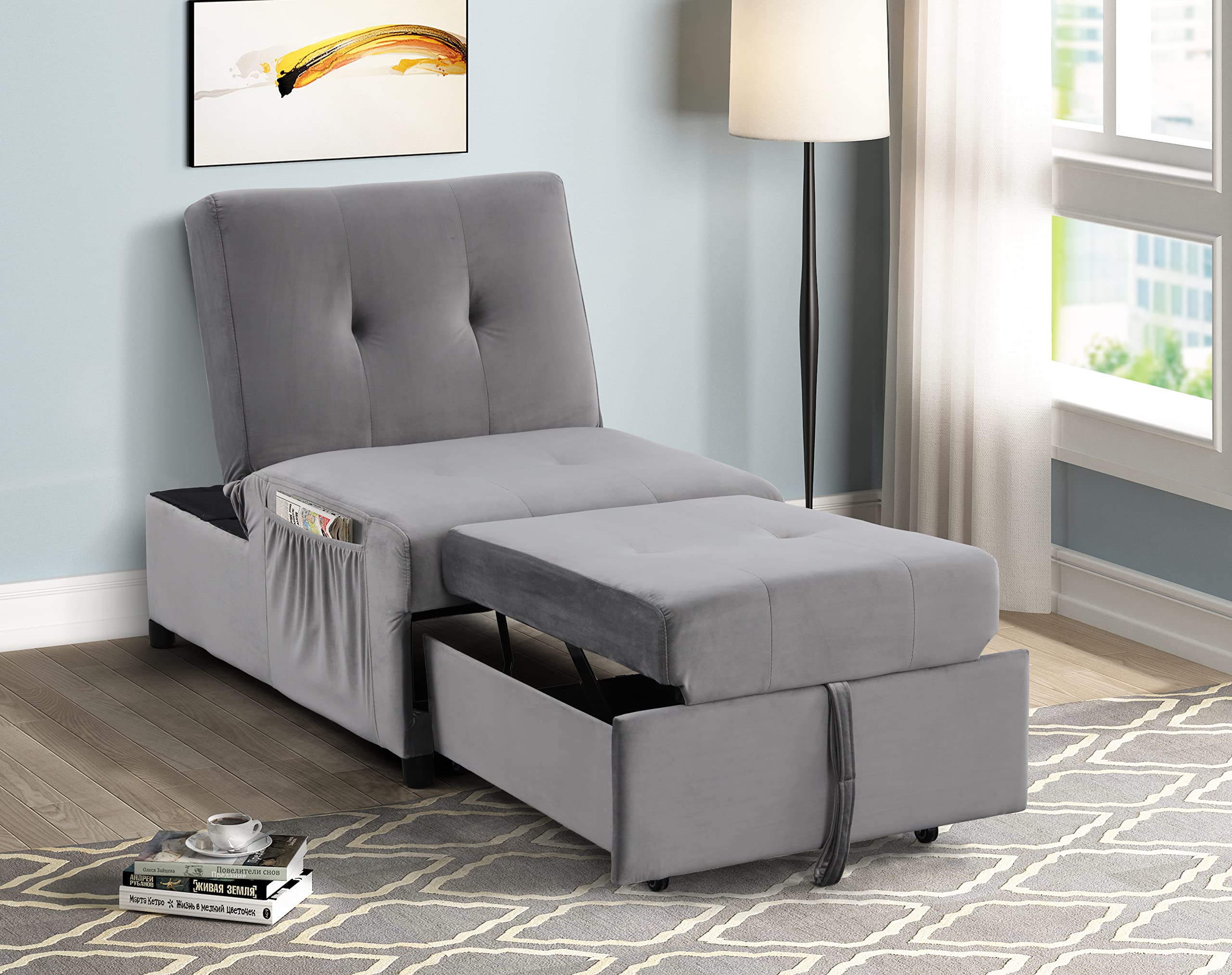 Best Master BL102VG Chaise Lounge Chair - Modern Gray Recliner for Living Room, Patio, or Bedroom - Comfortable Relaxation & Stylish Home Decor
