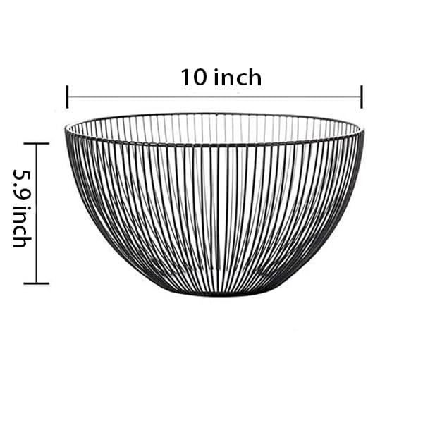 Modern Black Acrylic Metal Wire Fruit Basket - Large Round Storage Basket for Bread, Fruits, Vegetables & Snacks | Kitchen Counter Decor & Organizer for Dining Room, Pantry, or Party Serving