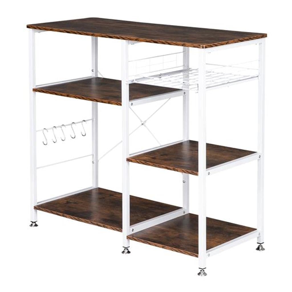 Industrial Style ZSY Kitchen Iron Microwave Oven Rack with Storage Basket & Hook - Space Saving Organizer for Small Kitchens & Dorm Rooms