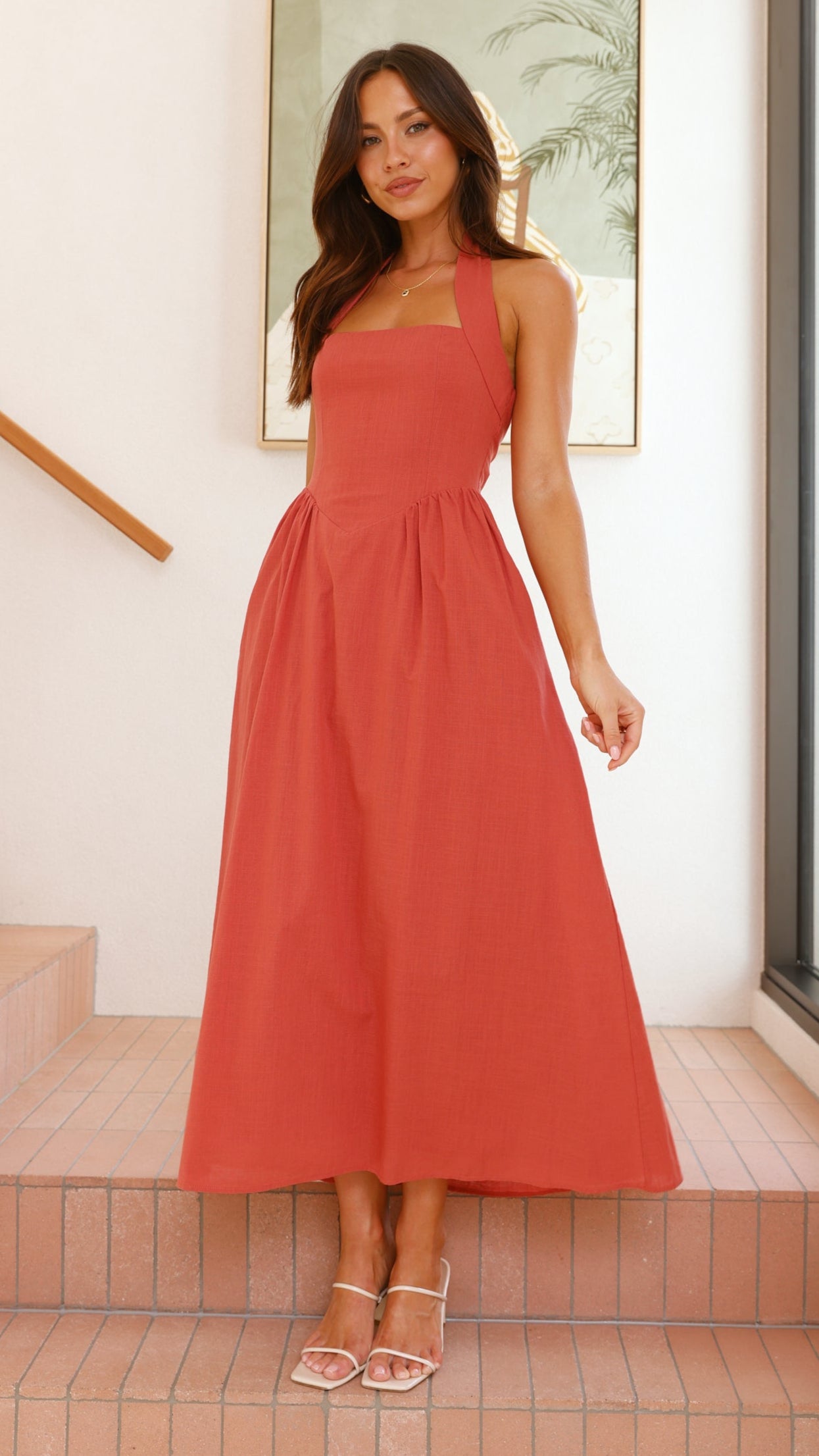 Caden Maxi Dress in Rust - Elegant Long Flowy Summer Dress for Women | Perfect for Beach, Vacation, and Casual Outings