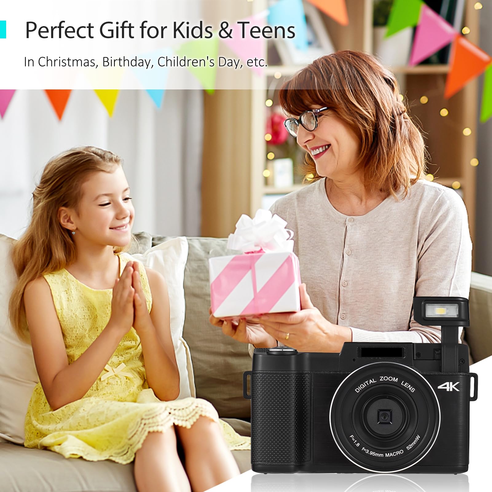 Sunydog 4K 48MP Digital Camera with Rotatable 3.0-inch TFT Screen, 16X Zoom & 128GB Expandable Memory - Includes 2 Batteries & 32GB Card - Perfect for Travel, Vlogging, and Outdoor Photography