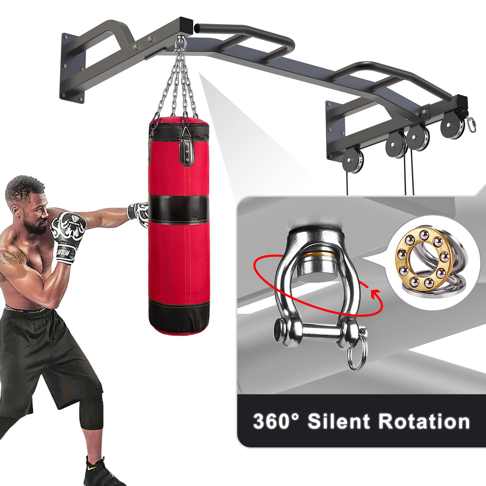 Kipika 48-Inch Wall Mounted Multi-Function Gym Cable Pulley System with Pull Up Bar & LAT Pulldown Attachments - DIY Home Gym Equipment for Strength Training, Punching Bag Hanger - Perfect for Home Workouts, Garage Gyms & Functional Fitness Training