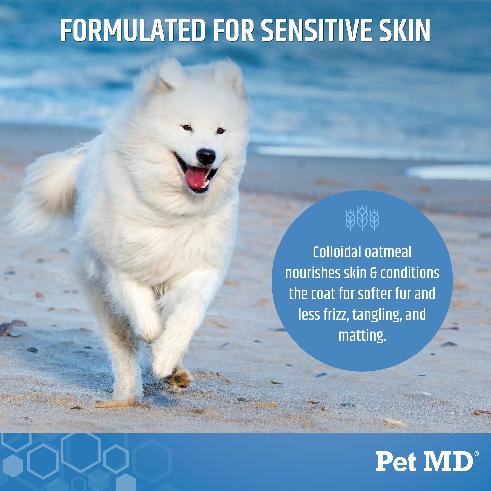 Pet MD Bright Whitening Shampoo for Dogs & Cats - Tearless Protein Enriched Shampoo with Oatmeal for White & Light Colored Coats - Cleans, Adds Shine & Prevents Matting - 12 oz - Perfect for Grooming, Show Prep & Daily Baths