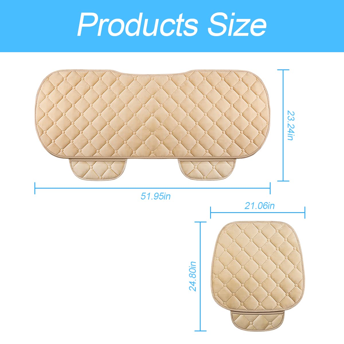 3PCS Velvet Breathable Car Seat Cushion Set with Memory Foam & Non-Slip Bottom - Front & Back Seat Protector for Cars, SUVs, Trucks | Comfortable Driving & Long Trip Support (Beige)