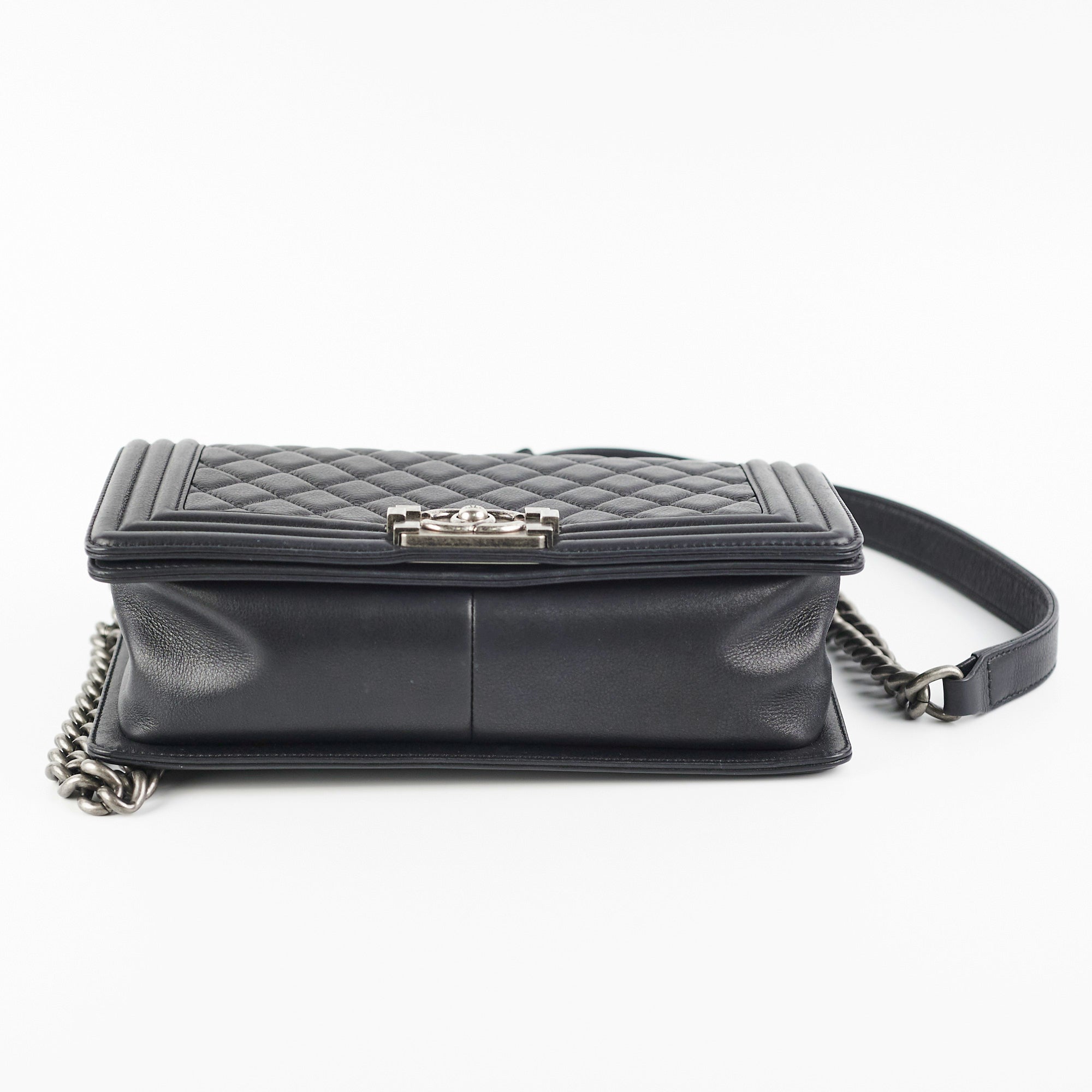 Chanel Boy Old Medium Black Leather Quilted Shoulder Bag - Luxury Designer Handbag for Women, Perfect for Evening Parties & Daily Use