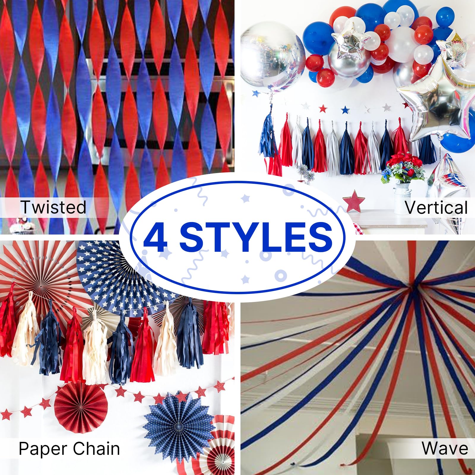PartyWoo Crepe Paper Streamers 3 Rolls (393ft Total) - Blue, Red, Yellow Birthday Party Decorations for Baby Showers, Weddings & DIY Crafts (1.8
