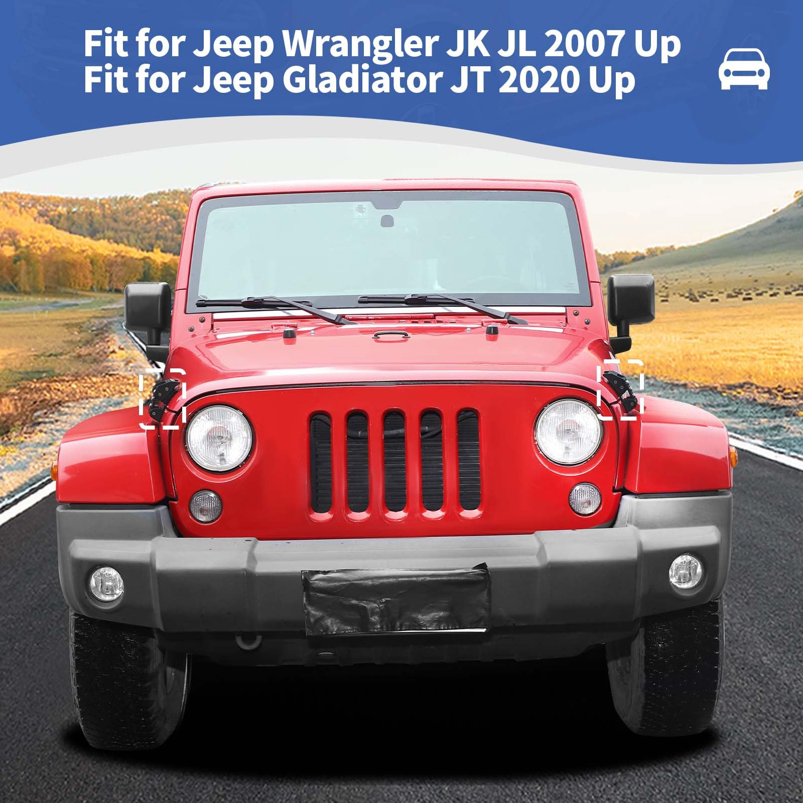 Jeep Wrangler JK JKU JL JLU & Gladiator JT Hood Latches Catch Kit - Black Exterior Accessories (2007-2023 Models) - Extra Screw Style for Enhanced Security - Perfect for Off-Roading & Daily Driving